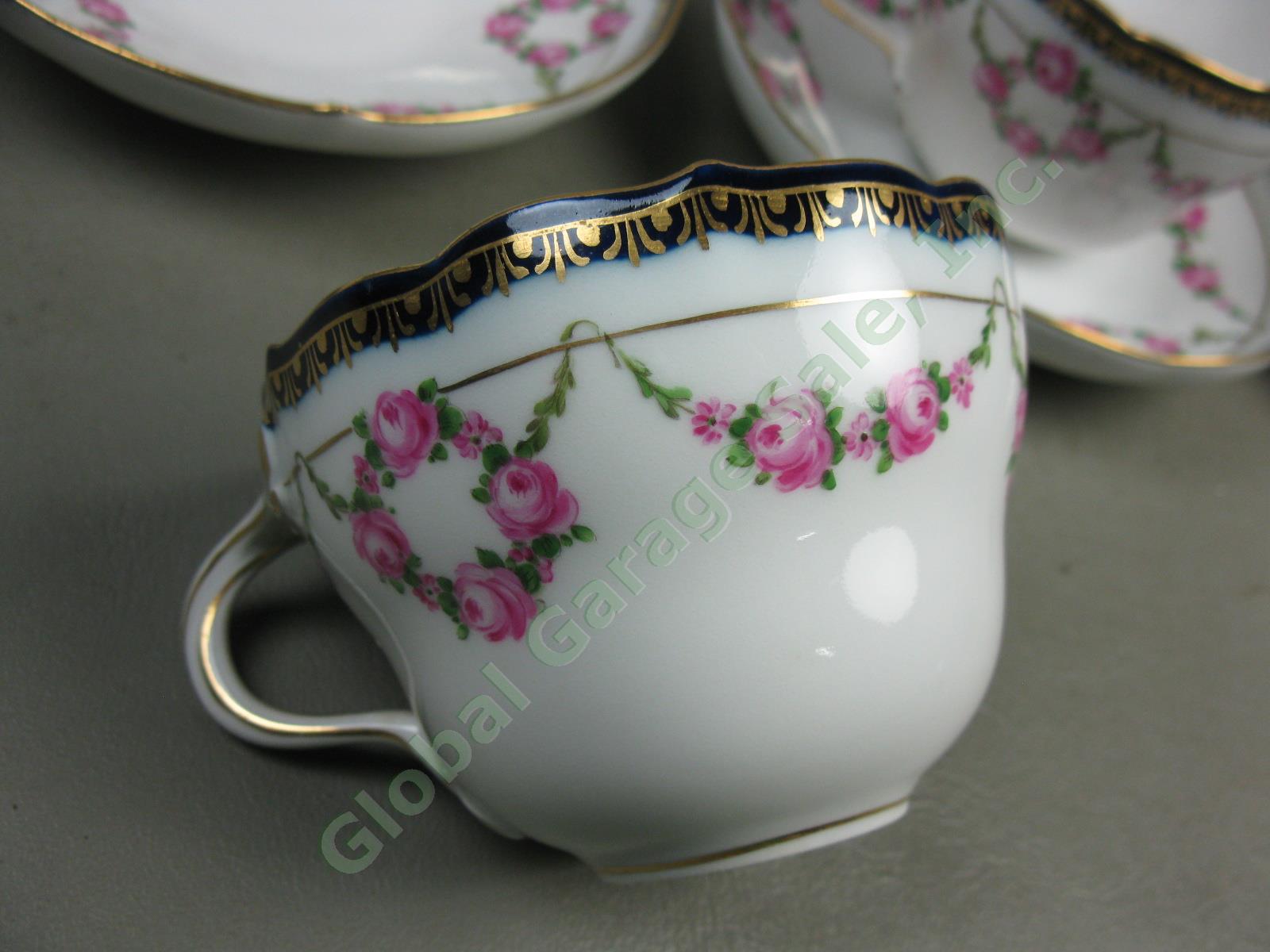 Meissen MSS24 Rose Gold Cobalt Bone China Set Tea Cups + Saucers Germany German 2