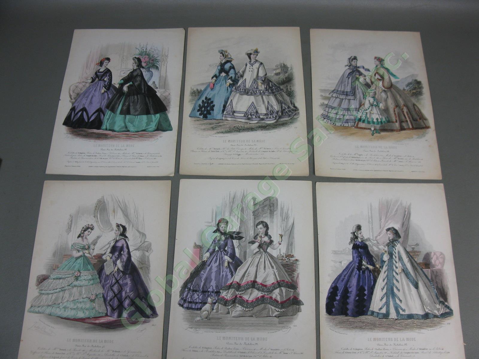 51 Antique Hand Colored Print Plate Lot Frank Leslie Gazette Lady Fashion French 1