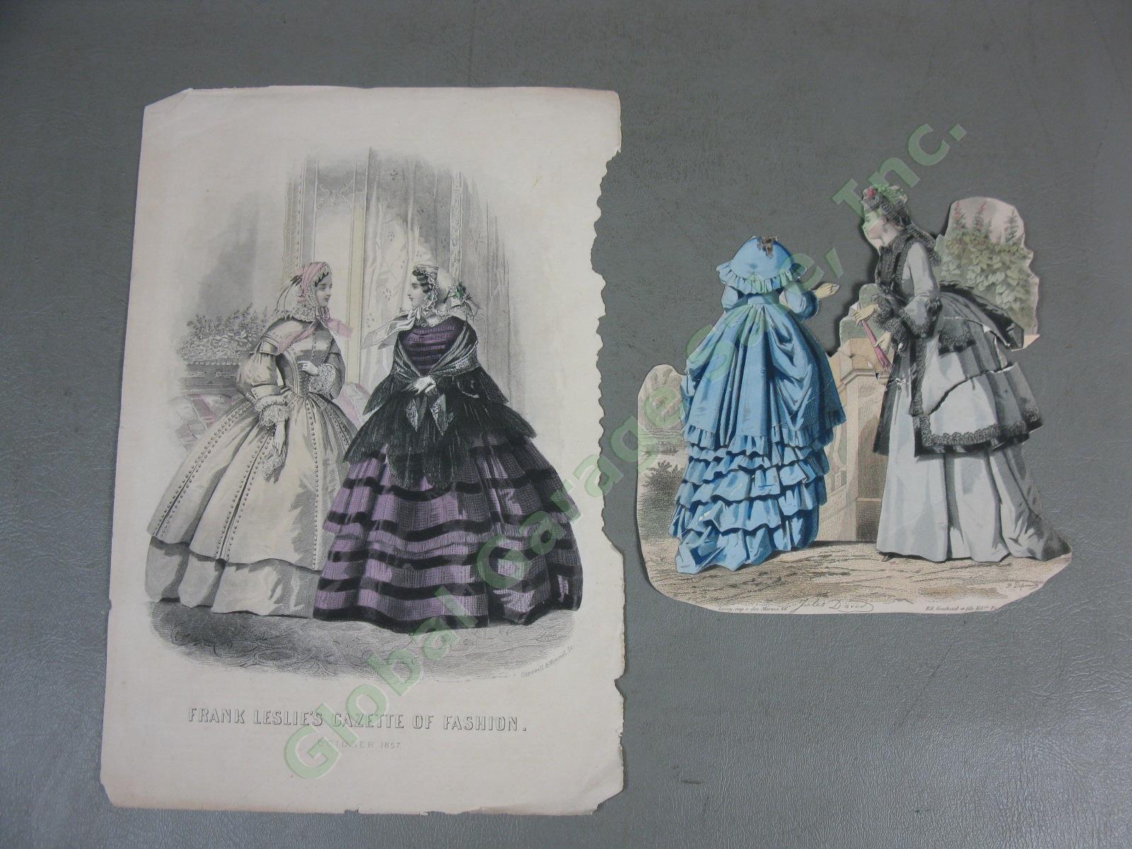 51 Antique Hand Colored Print Plate Lot Frank Leslie Gazette Lady Fashion French 16