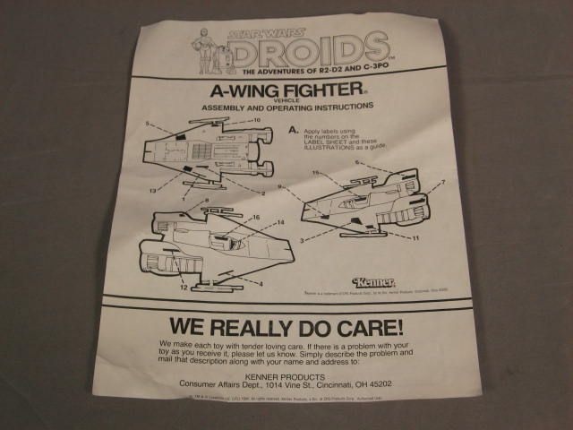 Vintage 1984 Star Wars Droids A-Wing Fighter Ship +Box 7