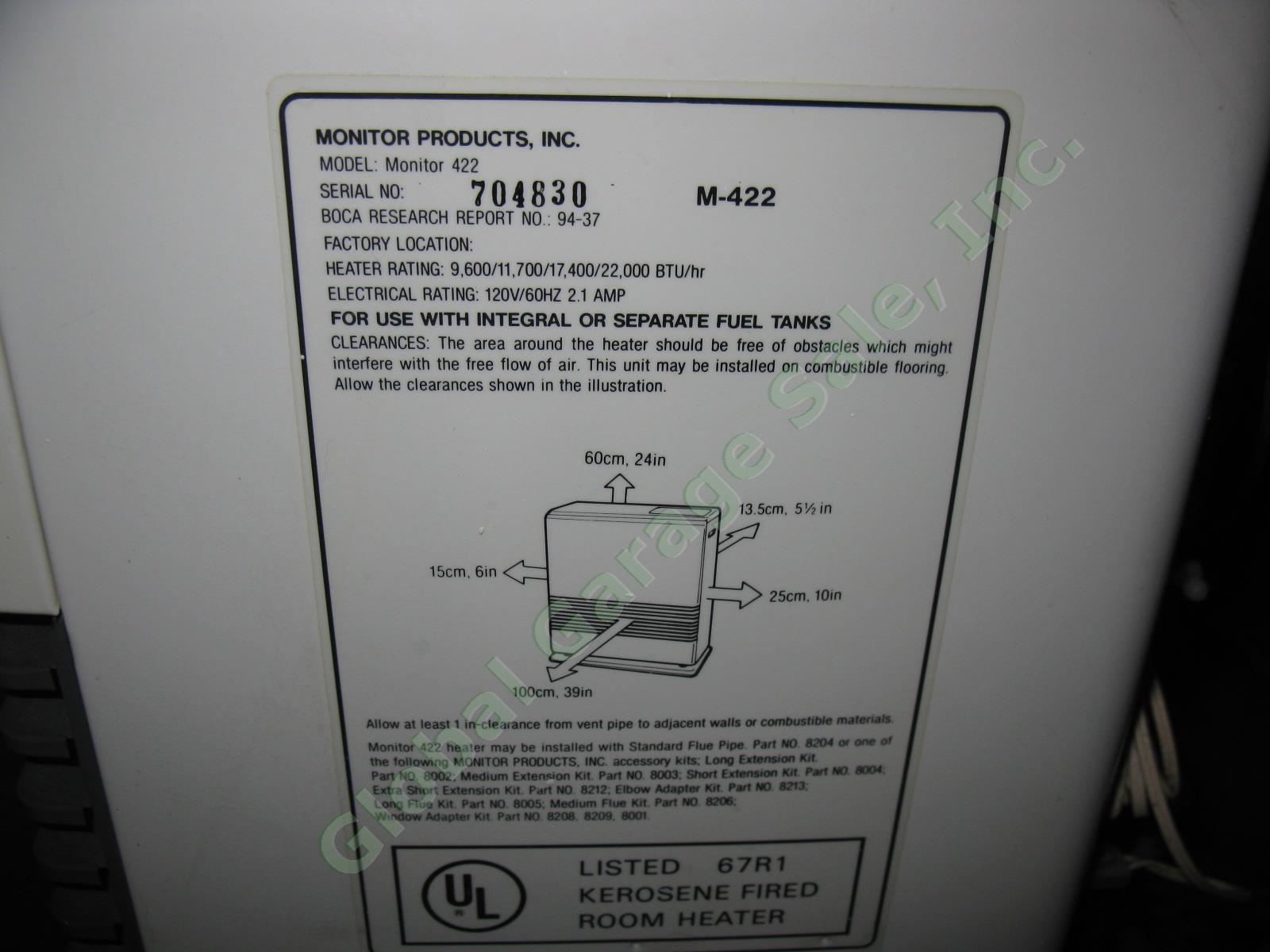 MPI Monitor Products Inc M 422 Kerosene Oil Heater Heating System NO RESERVE BID 4