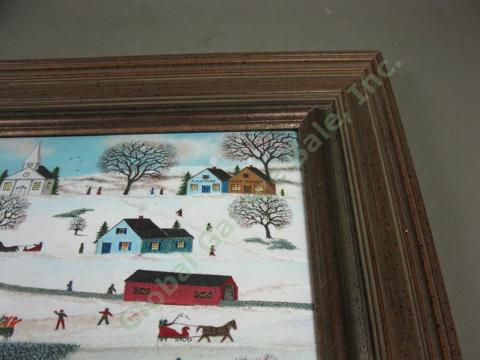 Vtg Original John Shaw Signed Winter Skating Enamel On Copper Folk Art Painting 2