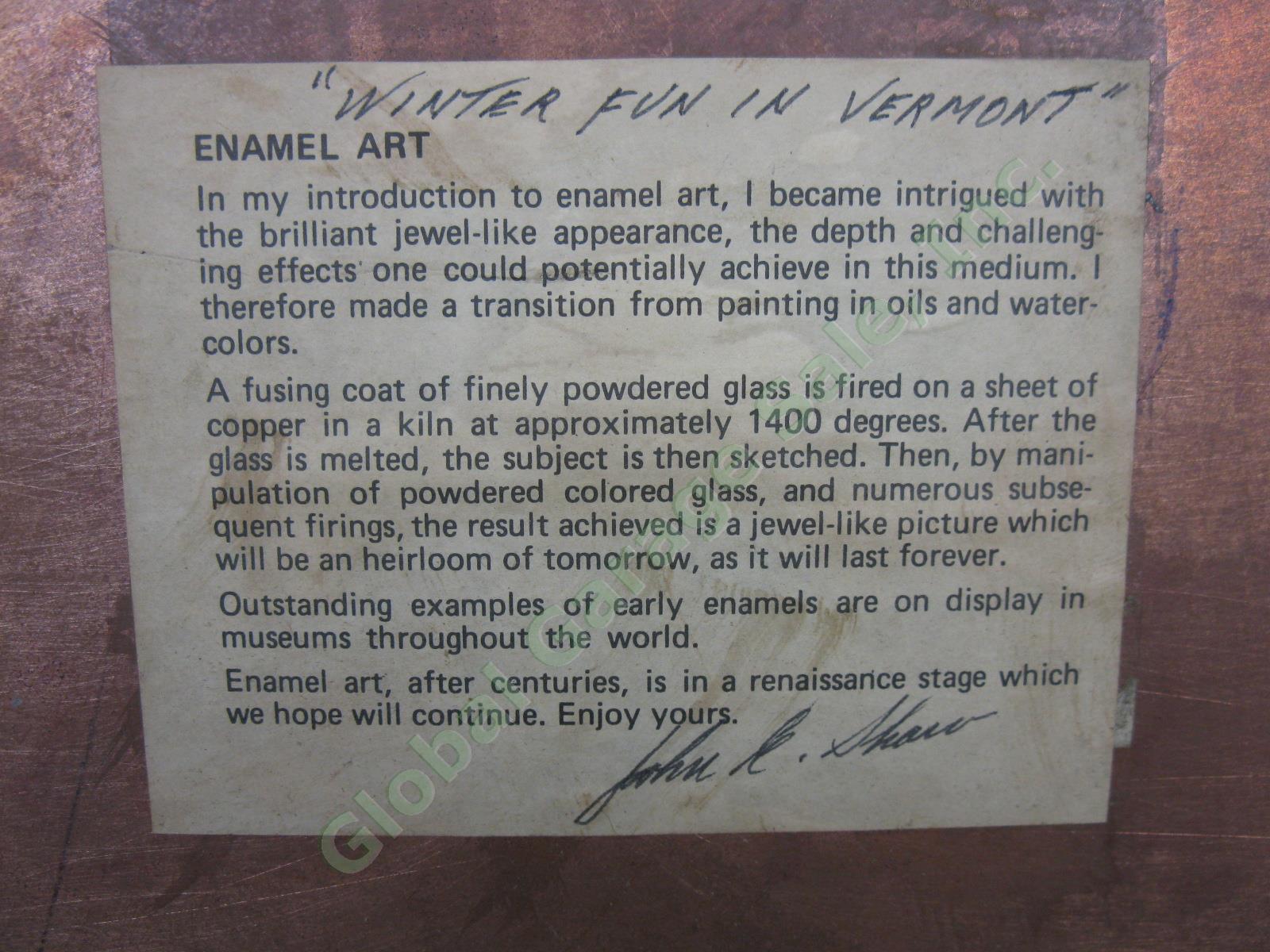 Vtg Original John Shaw Signed Winter Skating Enamel On Copper Folk Art Painting 8
