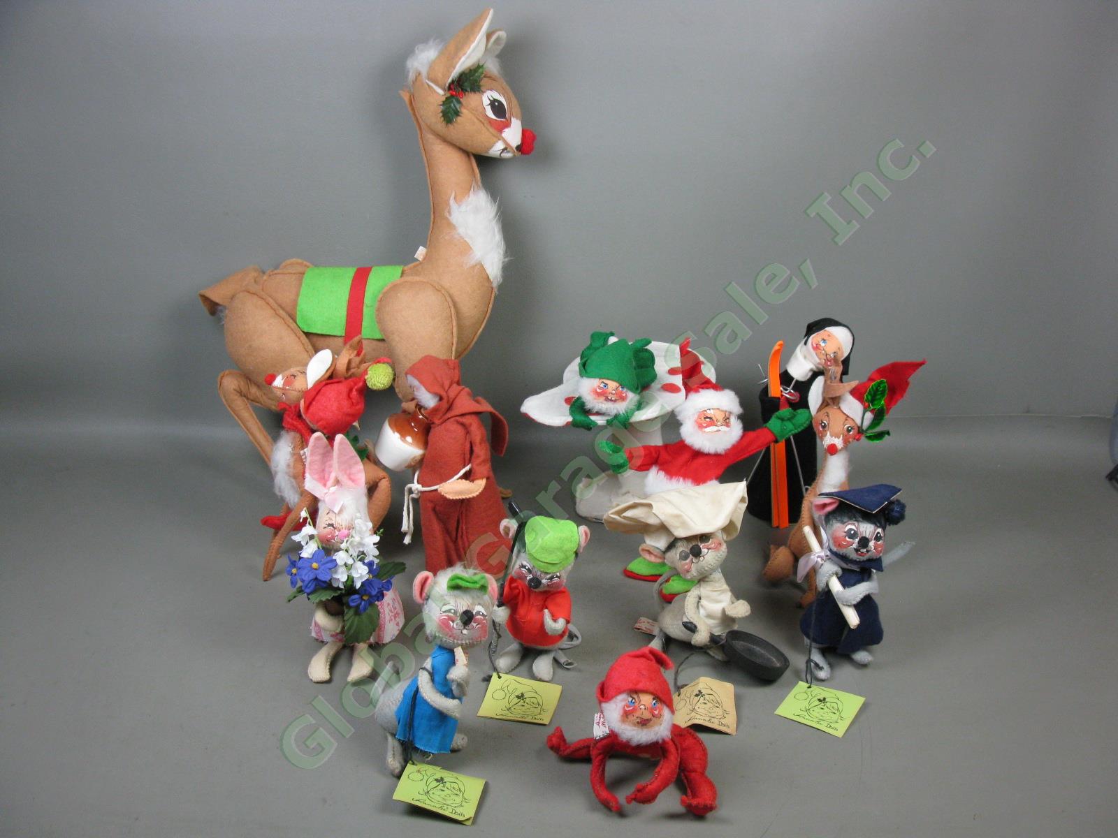 13 Vtg Annalee Mobilitee Doll Lot Bunny Rabbit Mice Xmas Santa Elves Reindeer ++