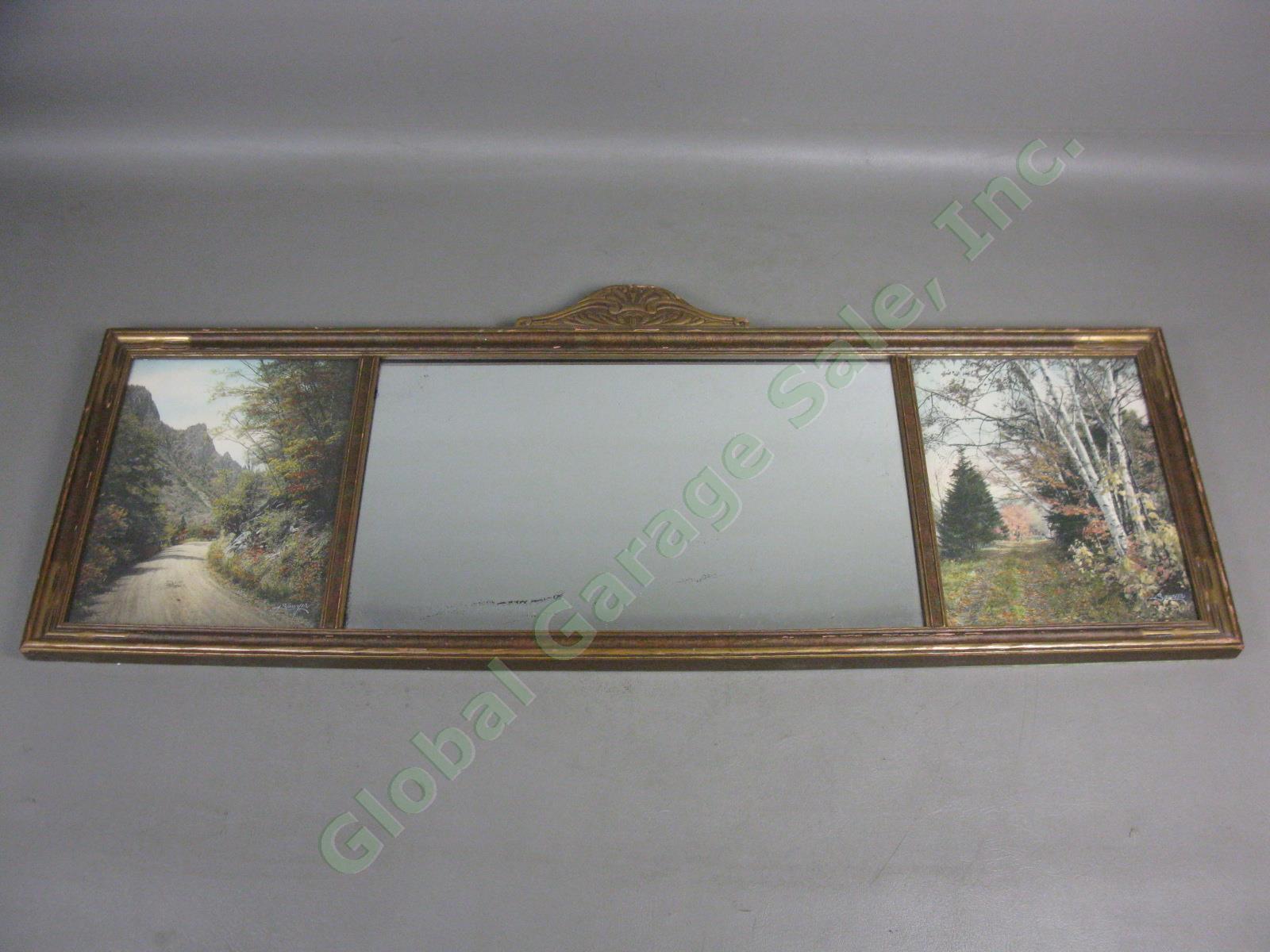 Antique 1920s Wall Mirror Charles Sawyer Hand Colored Photos Franconia Notch NH
