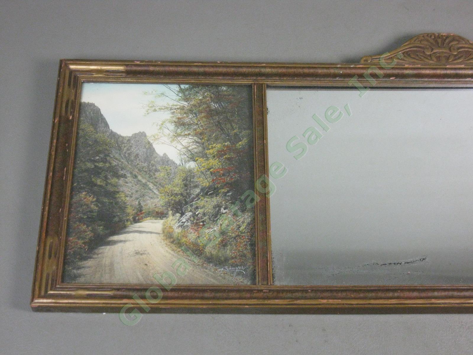 Antique 1920s Wall Mirror Charles Sawyer Hand Colored Photos Franconia Notch NH 1