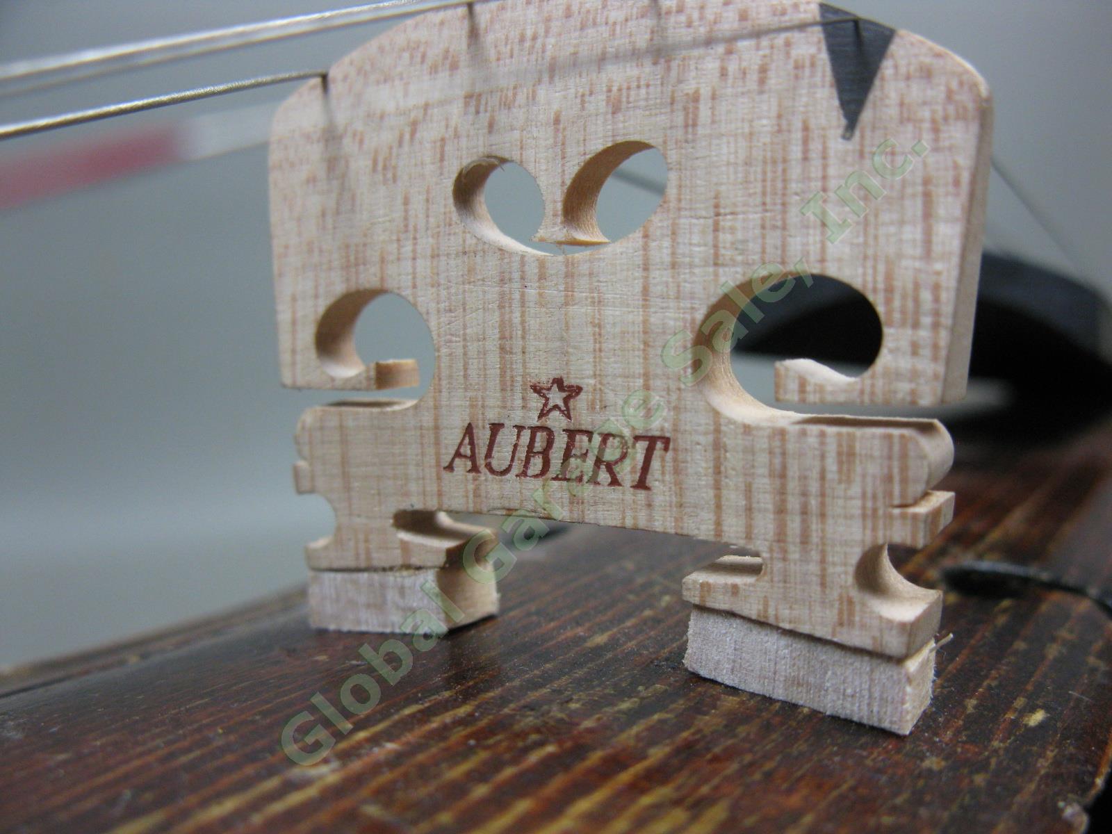 Vtg Antique Full Size 4/4 Wood Violin W/ Aubert Bridge Hard Case + Bow 5