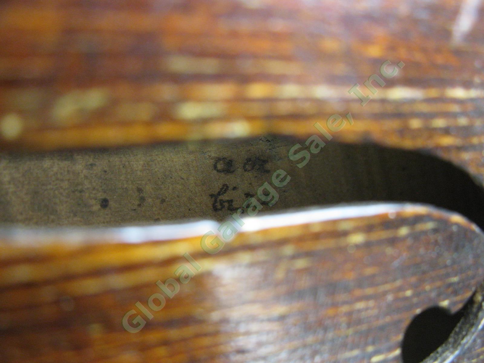 Vtg Antique Full Size 4/4 Wood Violin W/ Aubert Bridge Hard Case + Bow 8