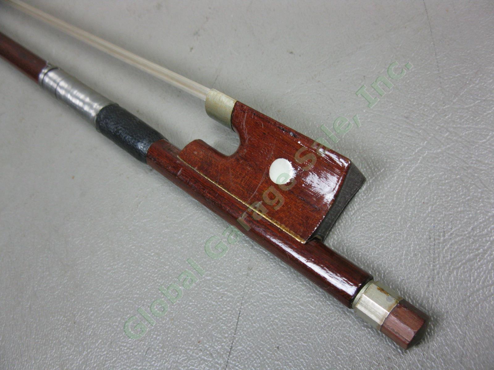 Vtg Antique Full Size 4/4 Wood Violin W/ Aubert Bridge Hard Case + Bow 18