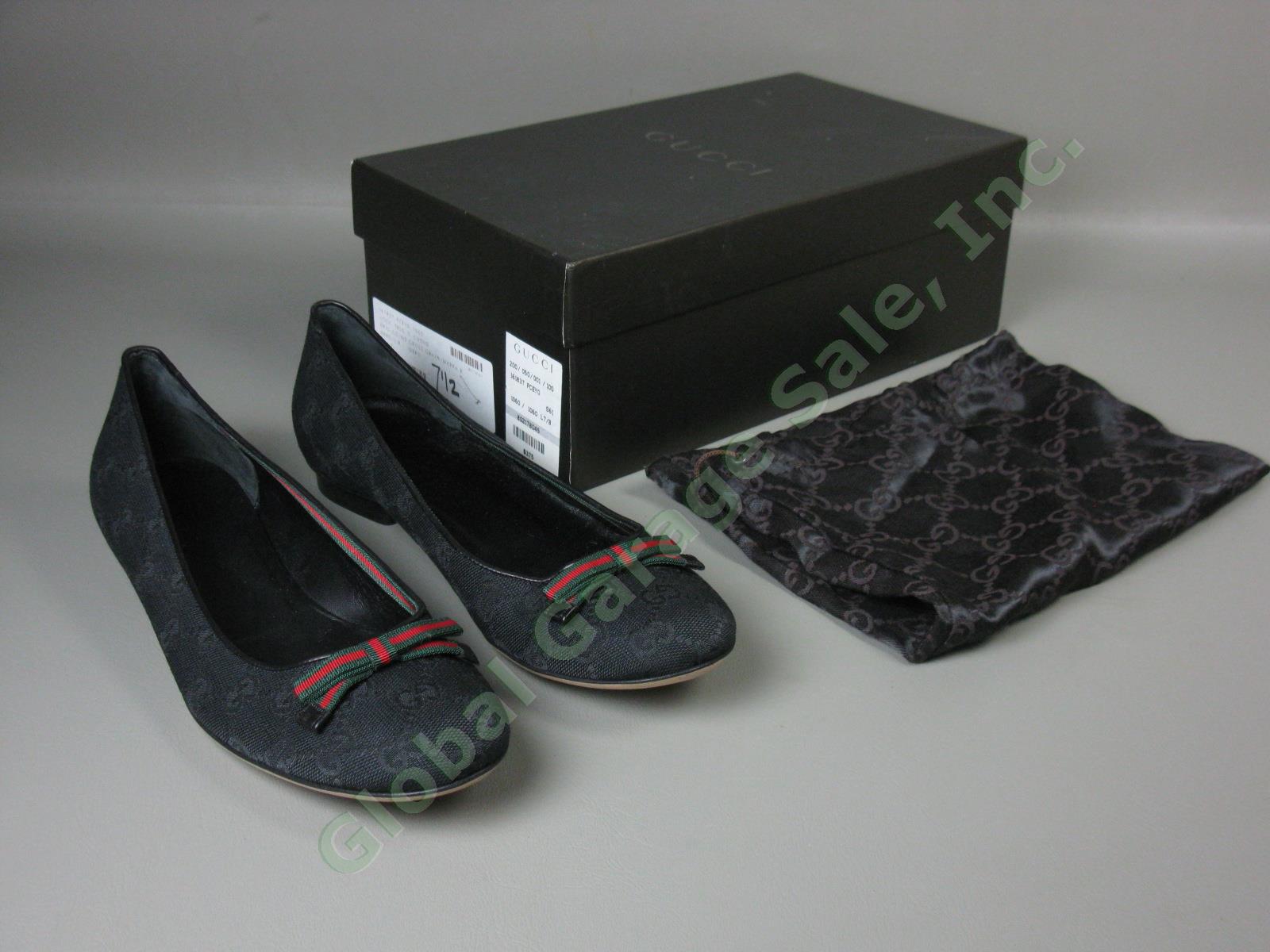 Womens Gucci Moca Tess S Cuoio Flats Size 7.5 Black One Owner With Box 161837 NR
