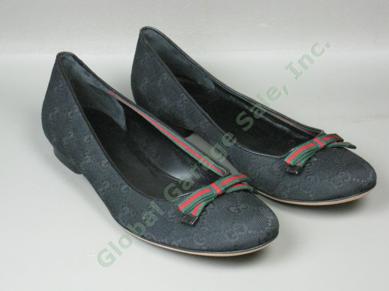Womens Gucci Moca Tess S Cuoio Flats Size 7.5 Black One Owner With Box 161837 NR 1
