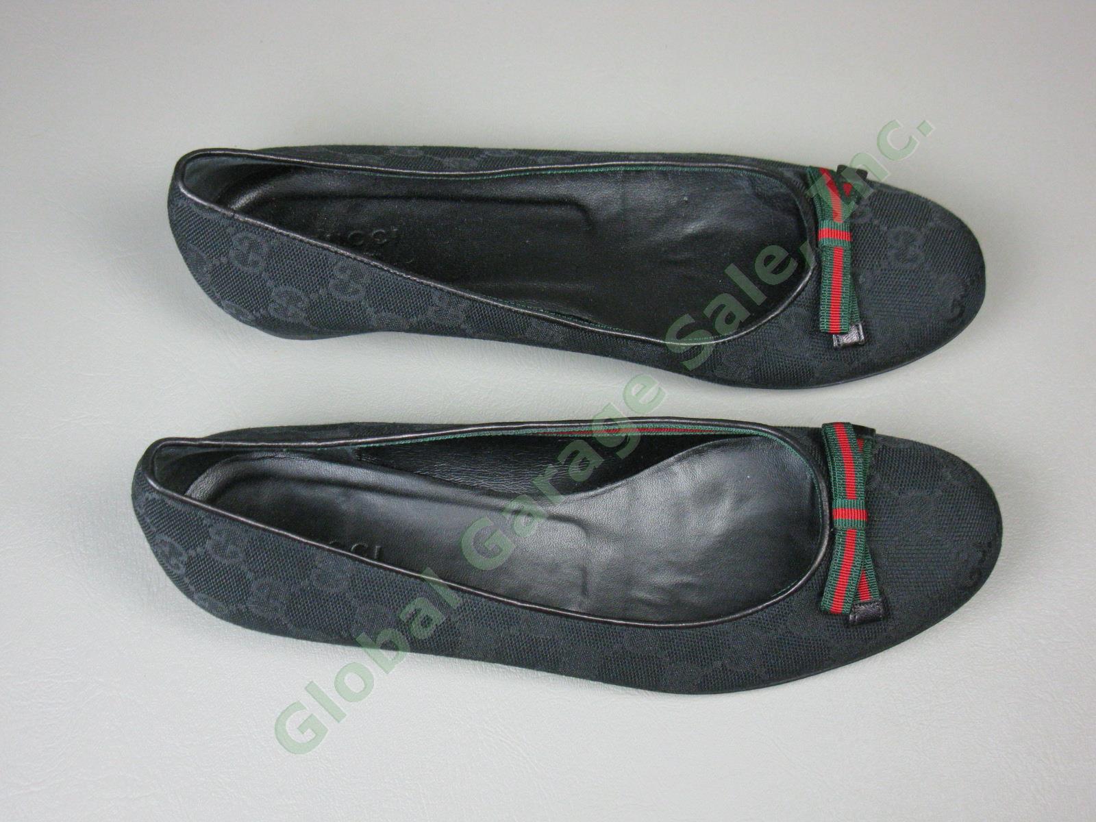 Womens Gucci Moca Tess S Cuoio Flats Size 7.5 Black One Owner With Box 161837 NR 7