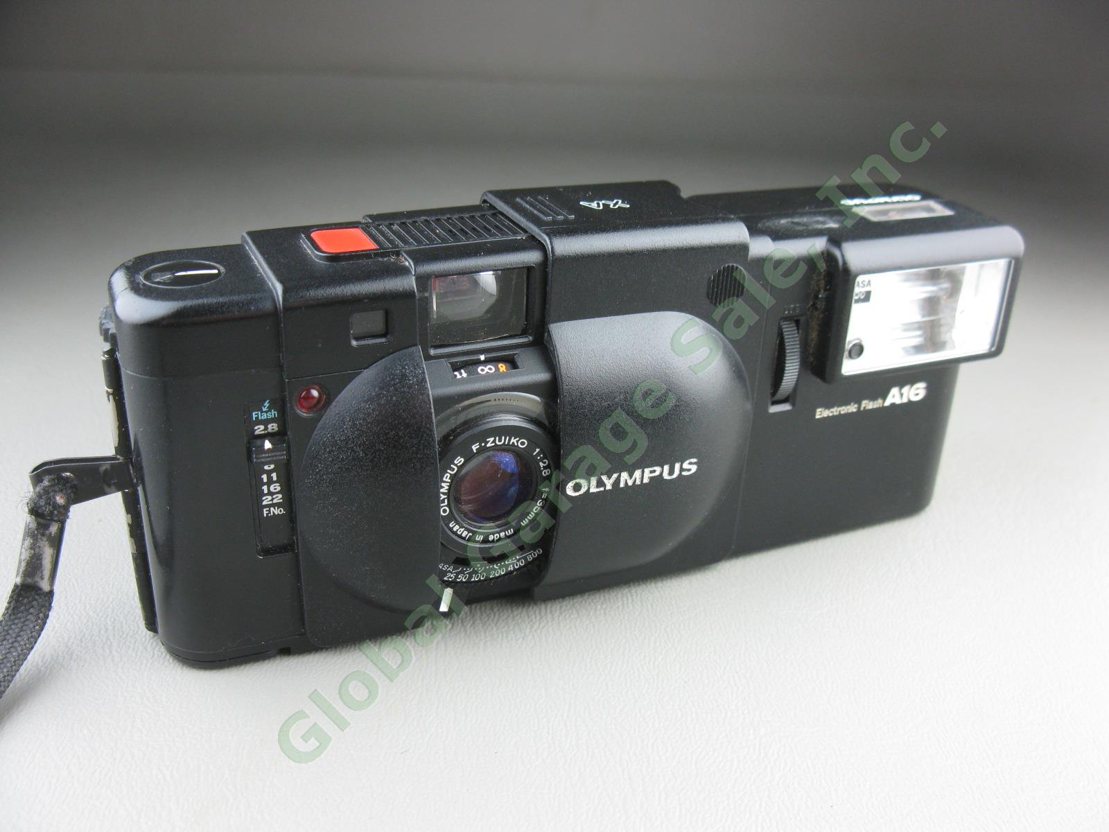 Vtg Olympus XA Rangefinder 35mm Film Camera + A16 Flash Bundle Lot Tested Works! 1