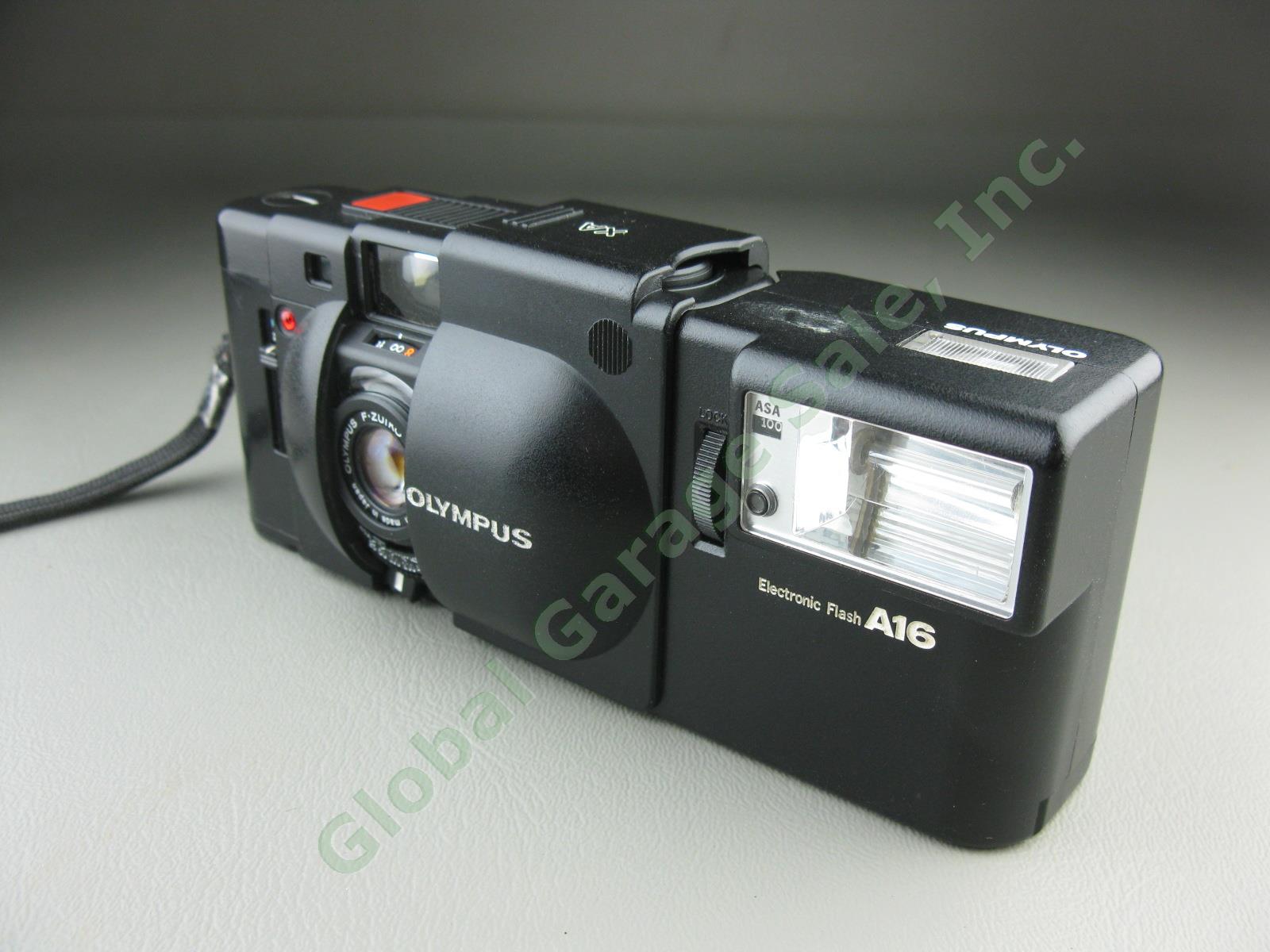 Vtg Olympus XA Rangefinder 35mm Film Camera + A16 Flash Bundle Lot Tested Works! 2