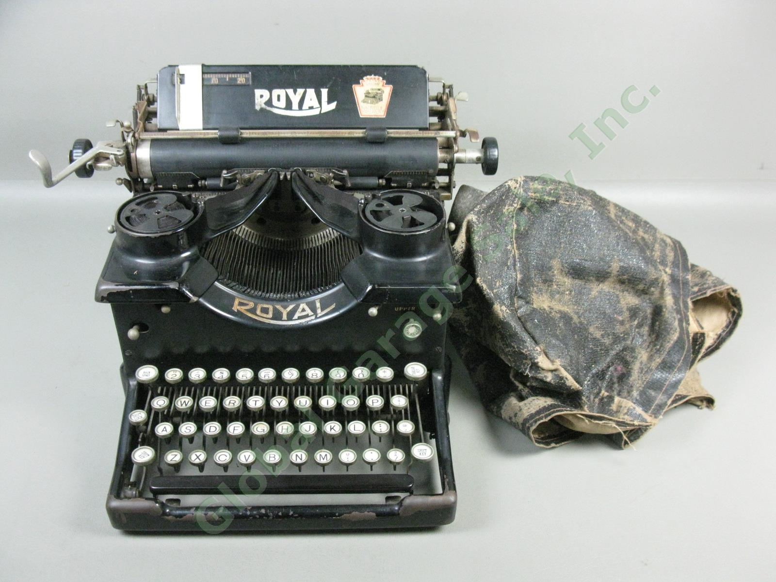 Vtg Antique 1921 Royal 10 Portable Manual Typewriter Double Beveled Glass Panels