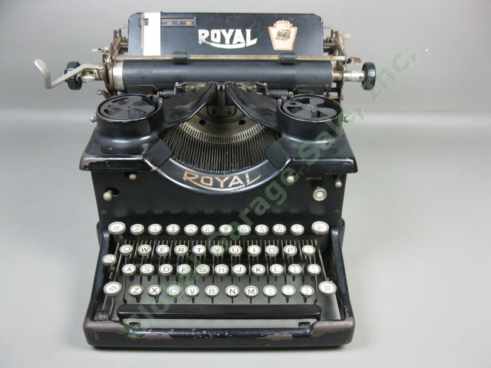 Vtg Antique 1921 Royal 10 Portable Manual Typewriter Double Beveled Glass Panels 1
