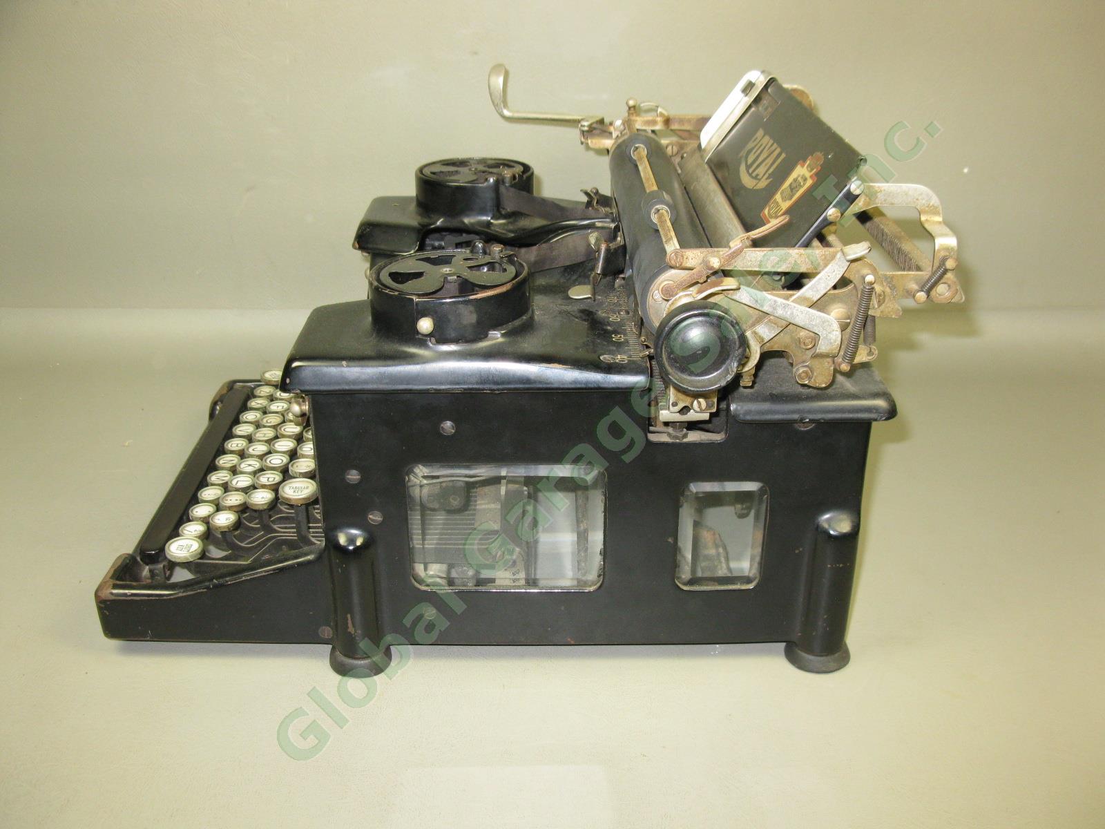Vtg Antique 1921 Royal 10 Portable Manual Typewriter Double Beveled Glass Panels 3