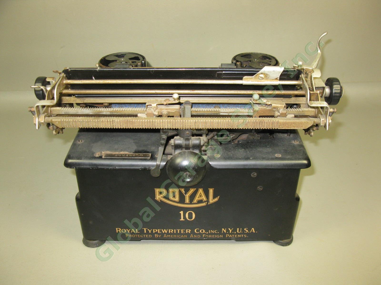 Vtg Antique 1921 Royal 10 Portable Manual Typewriter Double Beveled Glass Panels 4