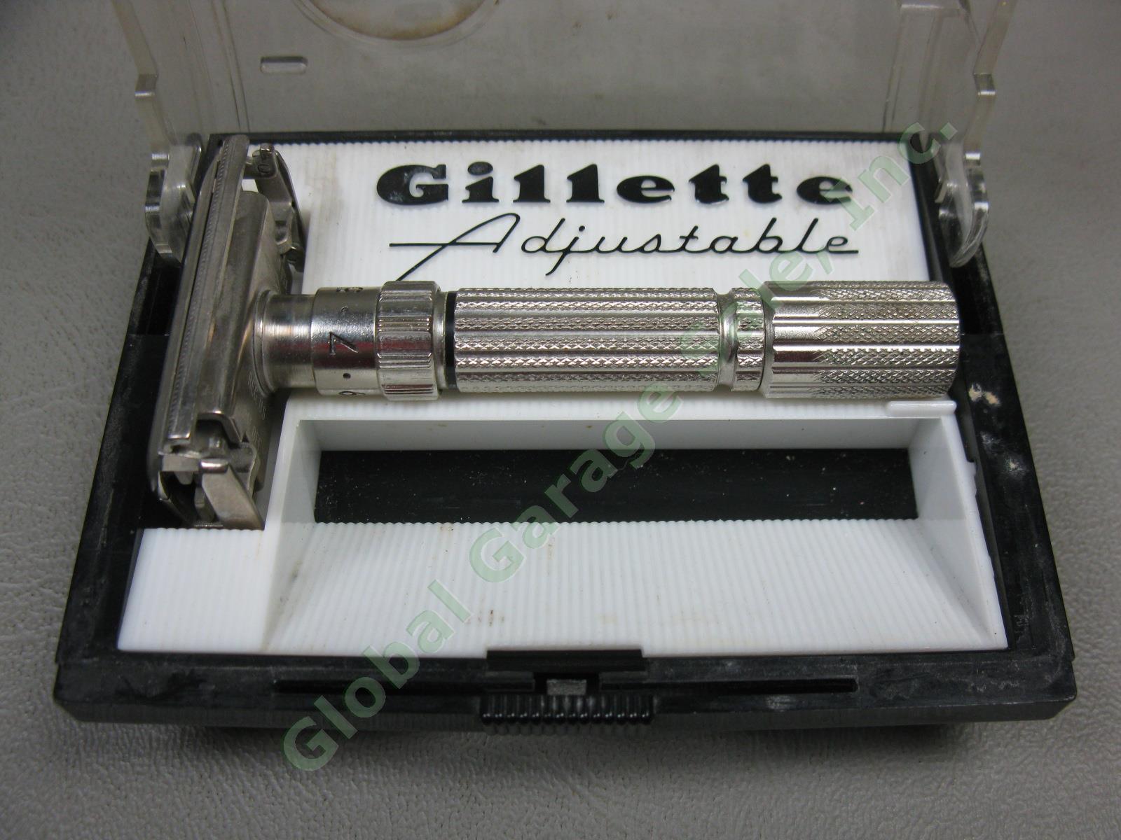 Vtg 1958 Gillette D4 Fatboy Fat Boy TTO Adjustable Safety Razor W/ Case Box Lot 1