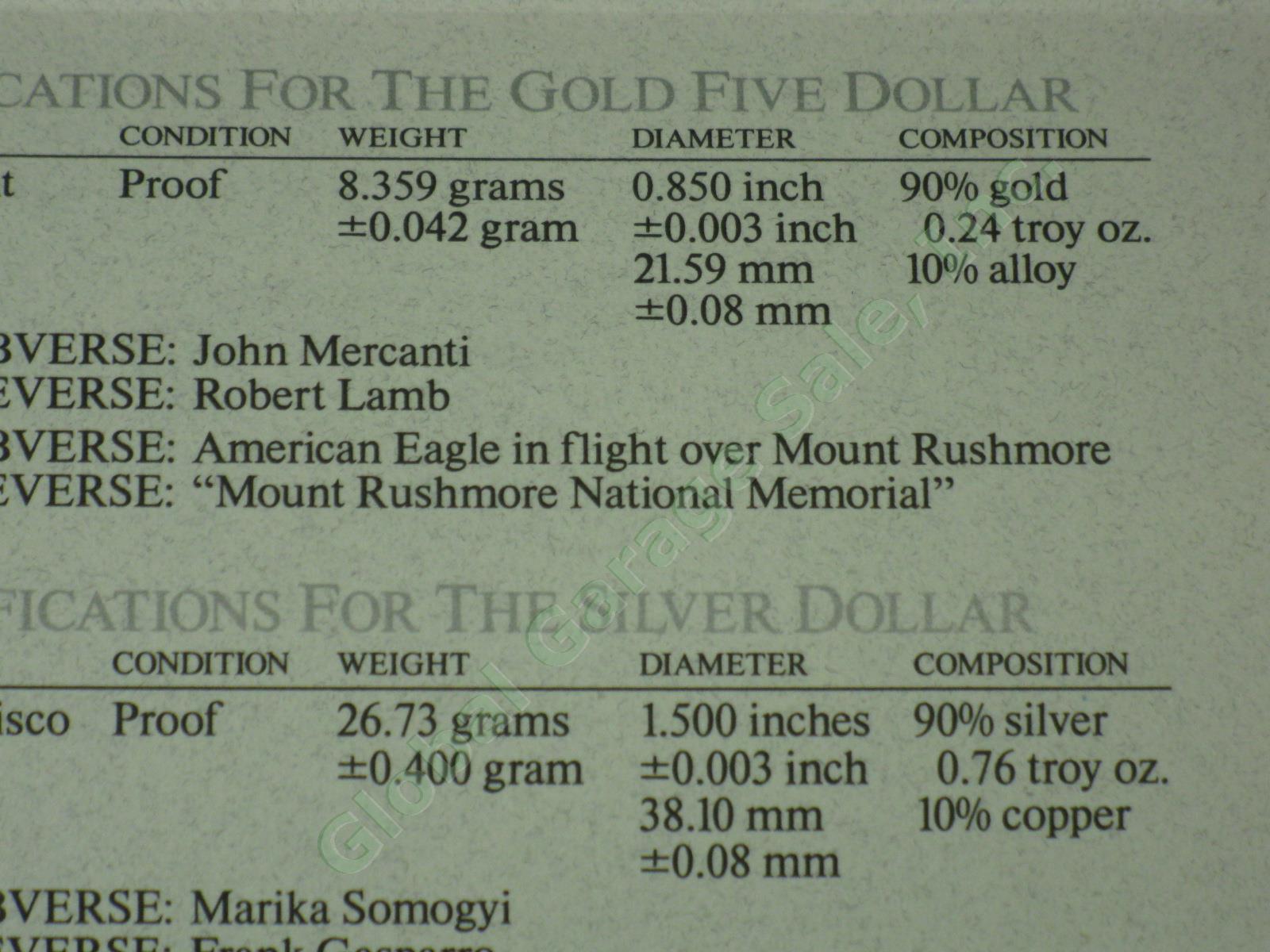 1991 US Mint Mount Rushmore 50th Anniversary 3-Coin UC Proof Set $5 Gold Silver 10