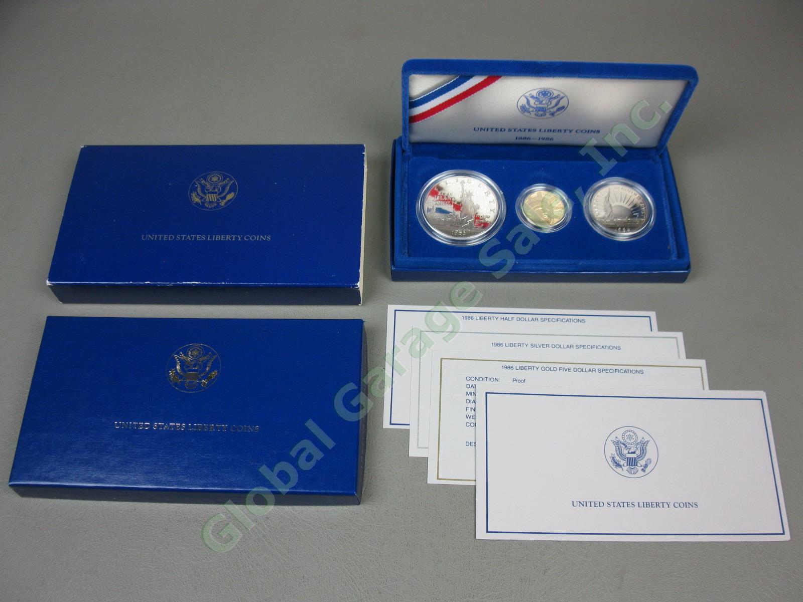 1986 US Mint Liberty 3-Coin UC Proof Set $5 Gold Silver Dollar Ellis Island NR!