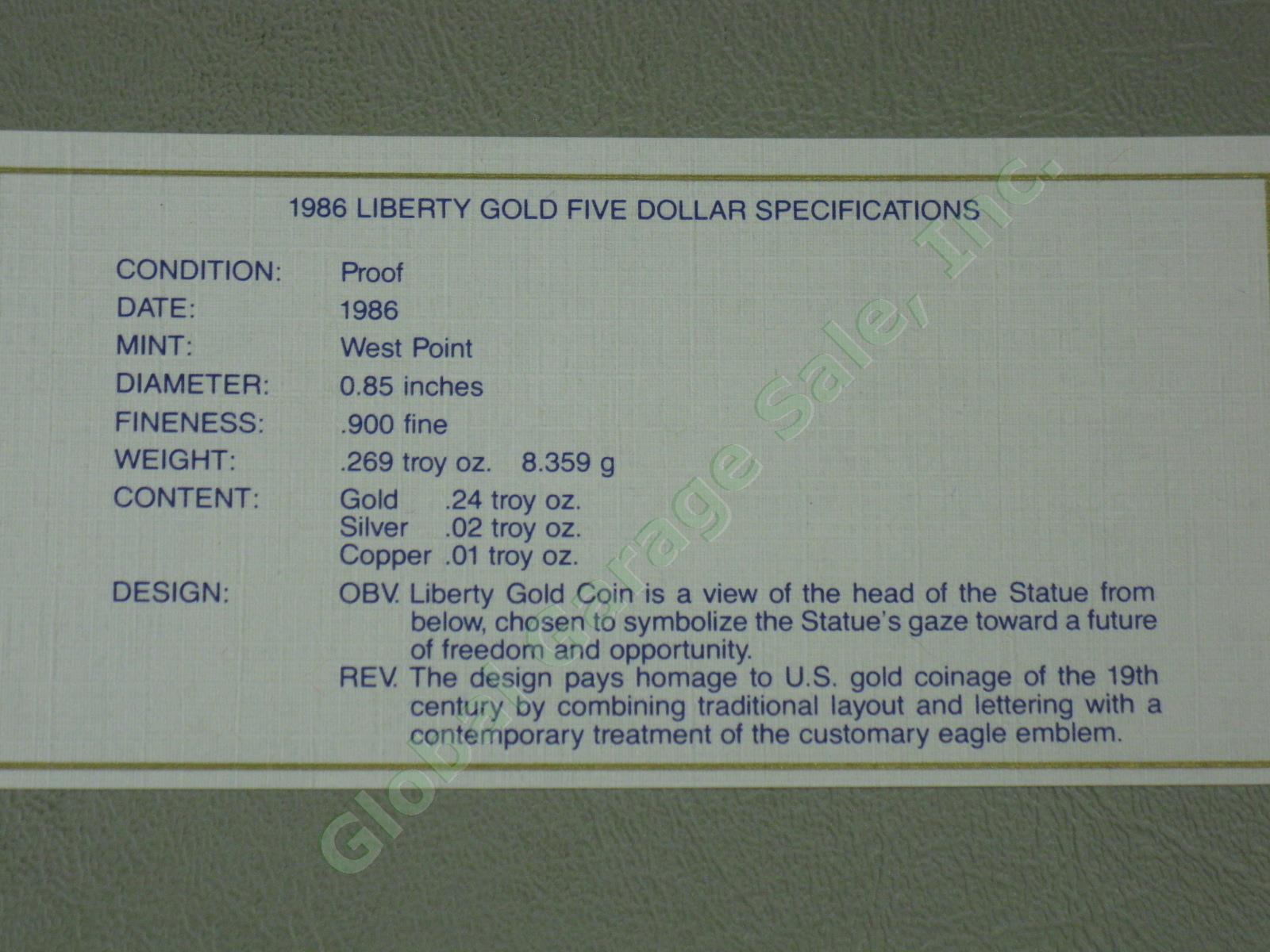 1986 US Mint Liberty 3-Coin UC Proof Set $5 Gold Silver Dollar Ellis Island NR! 9