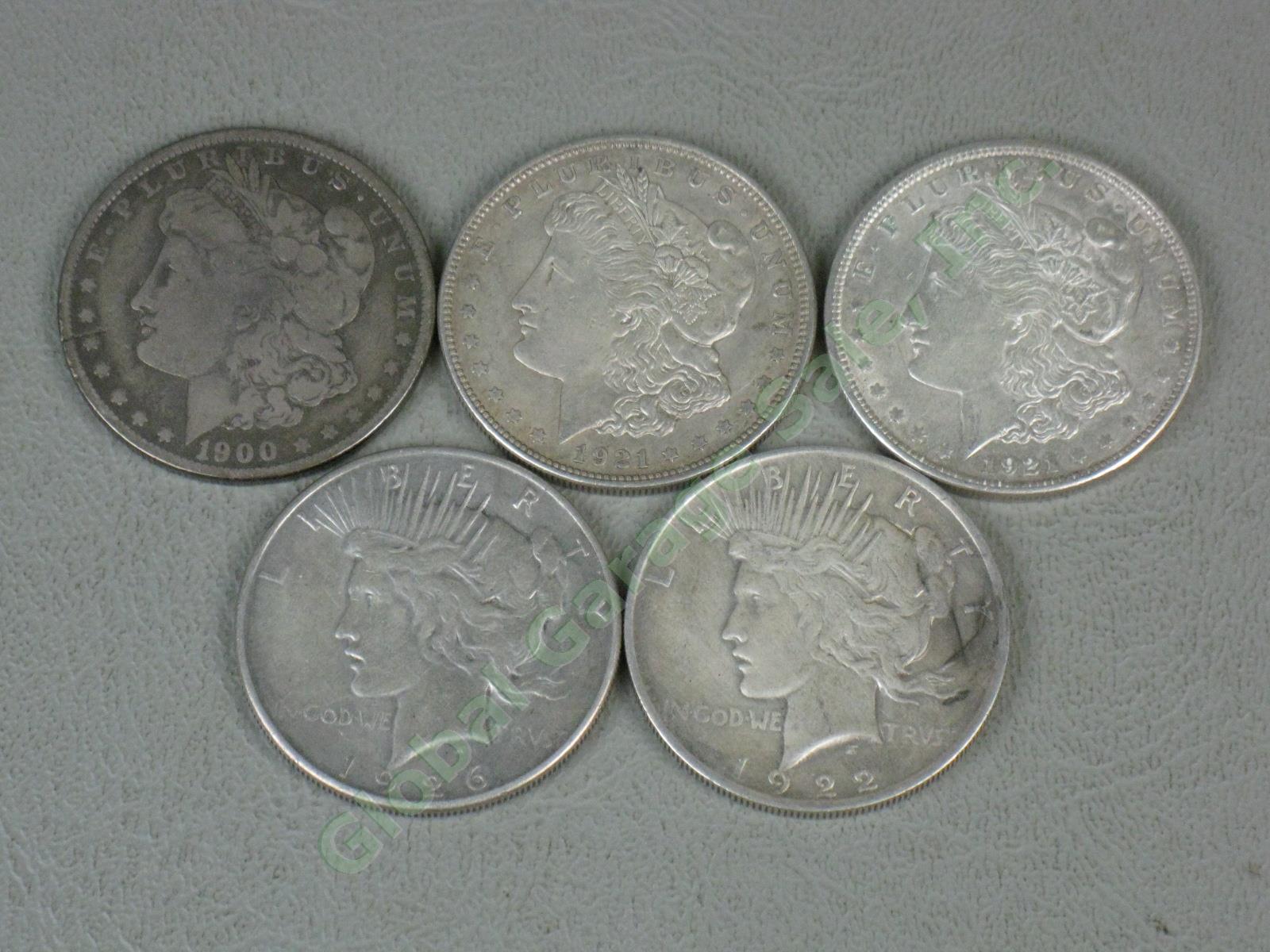 5 US Morgan + Peace Silver Dollar Coins Lot 1900-O 1921 1922 1926-S No Reserve!