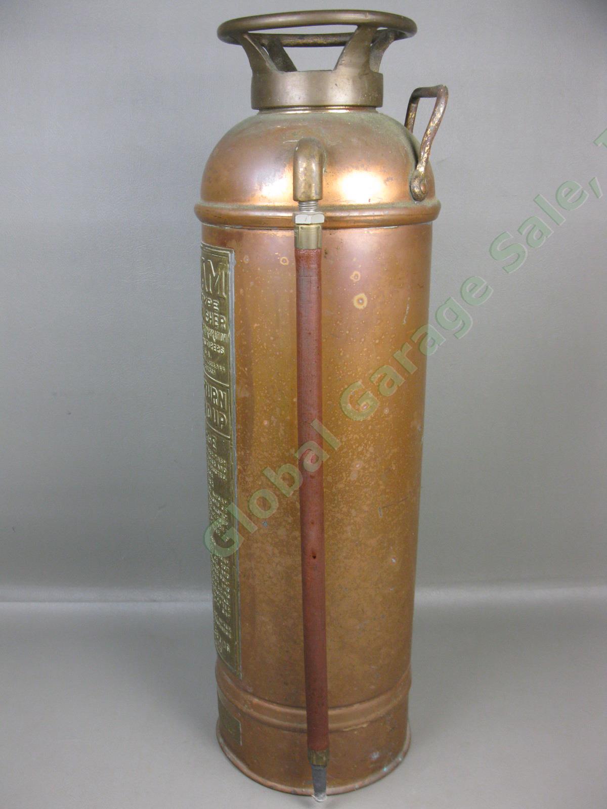 Vtg Antique Alfoam 2-1/2 Gallon Copper + Brass Foam Type Hand Fire Extinguisher 3