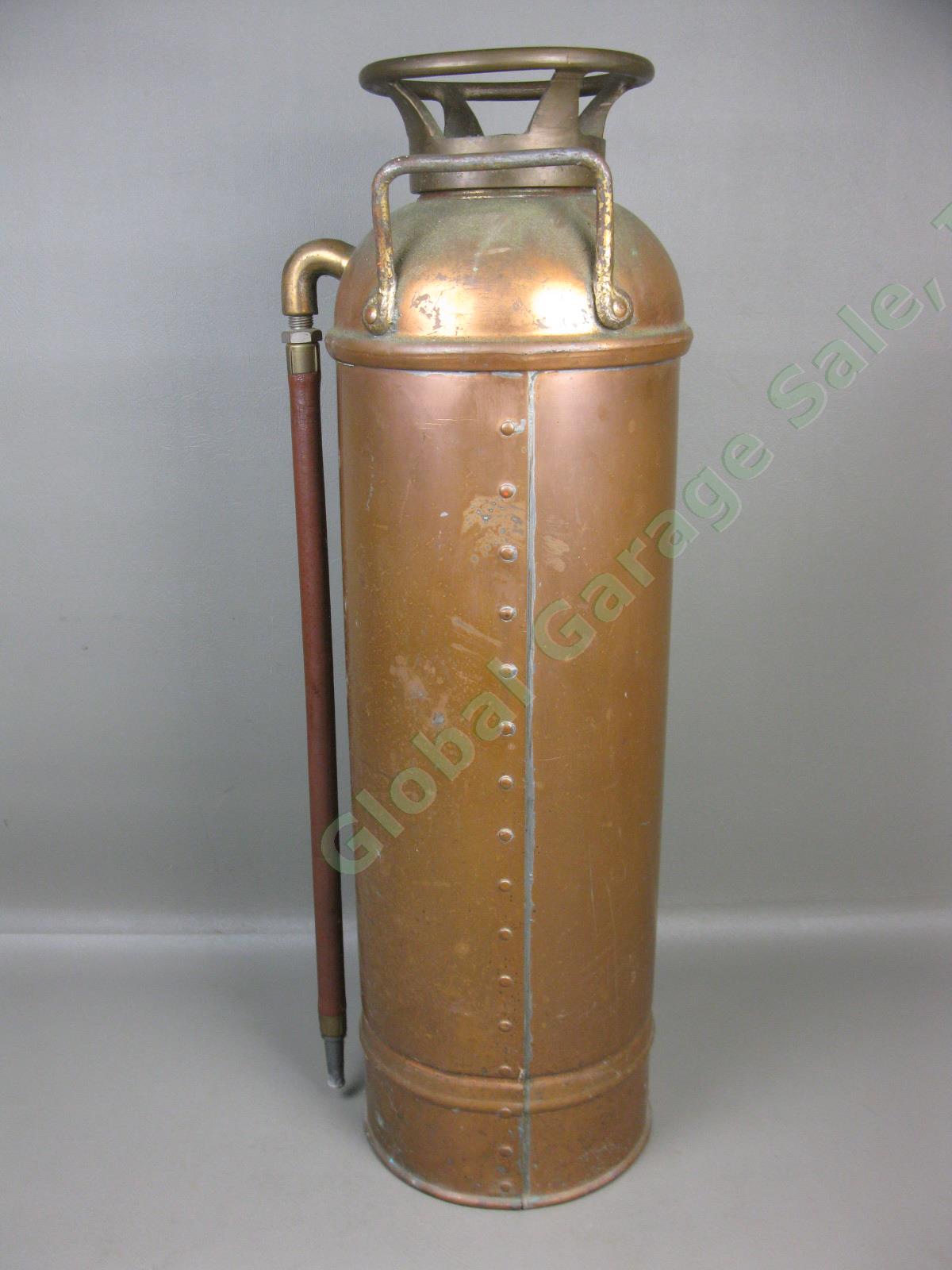 Vtg Antique Alfoam 2-1/2 Gallon Copper + Brass Foam Type Hand Fire Extinguisher 4