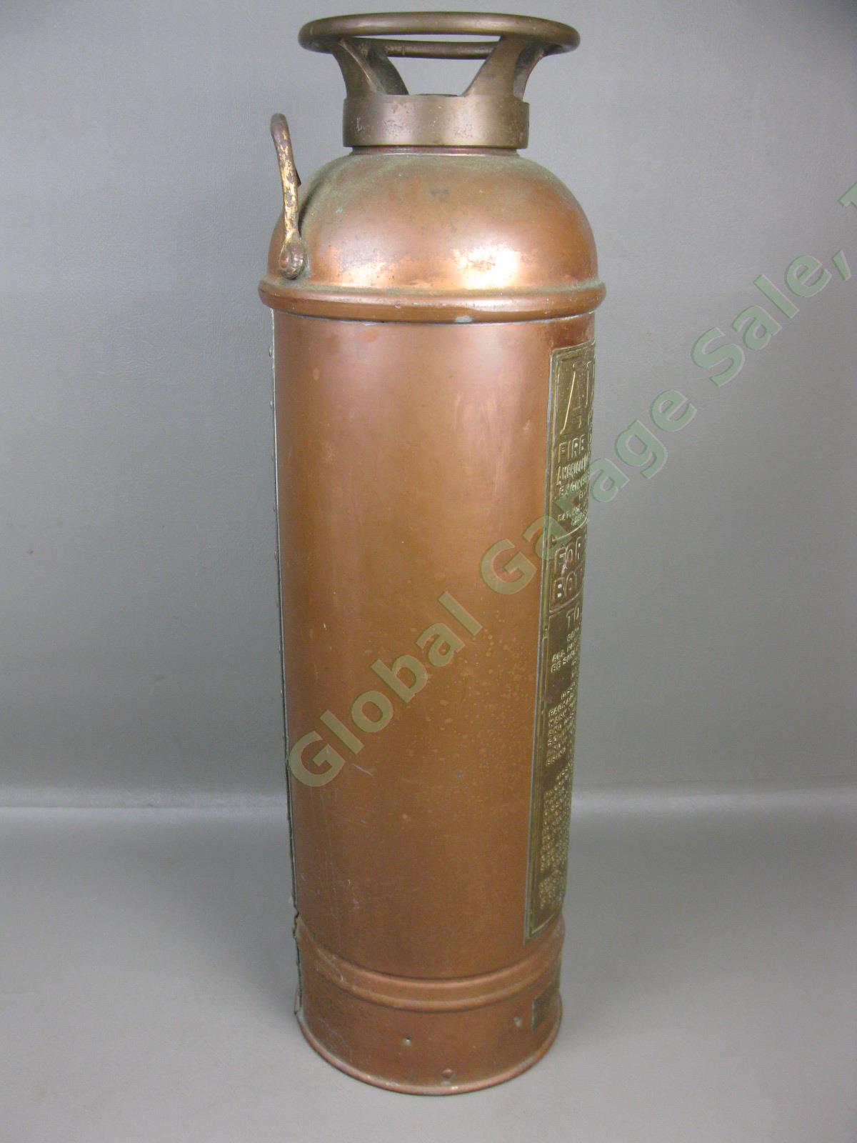 Vtg Antique Alfoam 2-1/2 Gallon Copper + Brass Foam Type Hand Fire Extinguisher 5