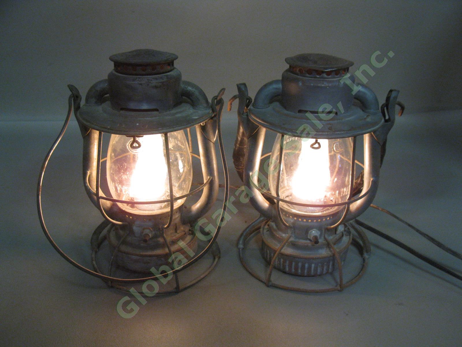 2 Vtg Antique Dietz Vesta Lanterns NYC NY Central Lines Railroad Electric Lot NR