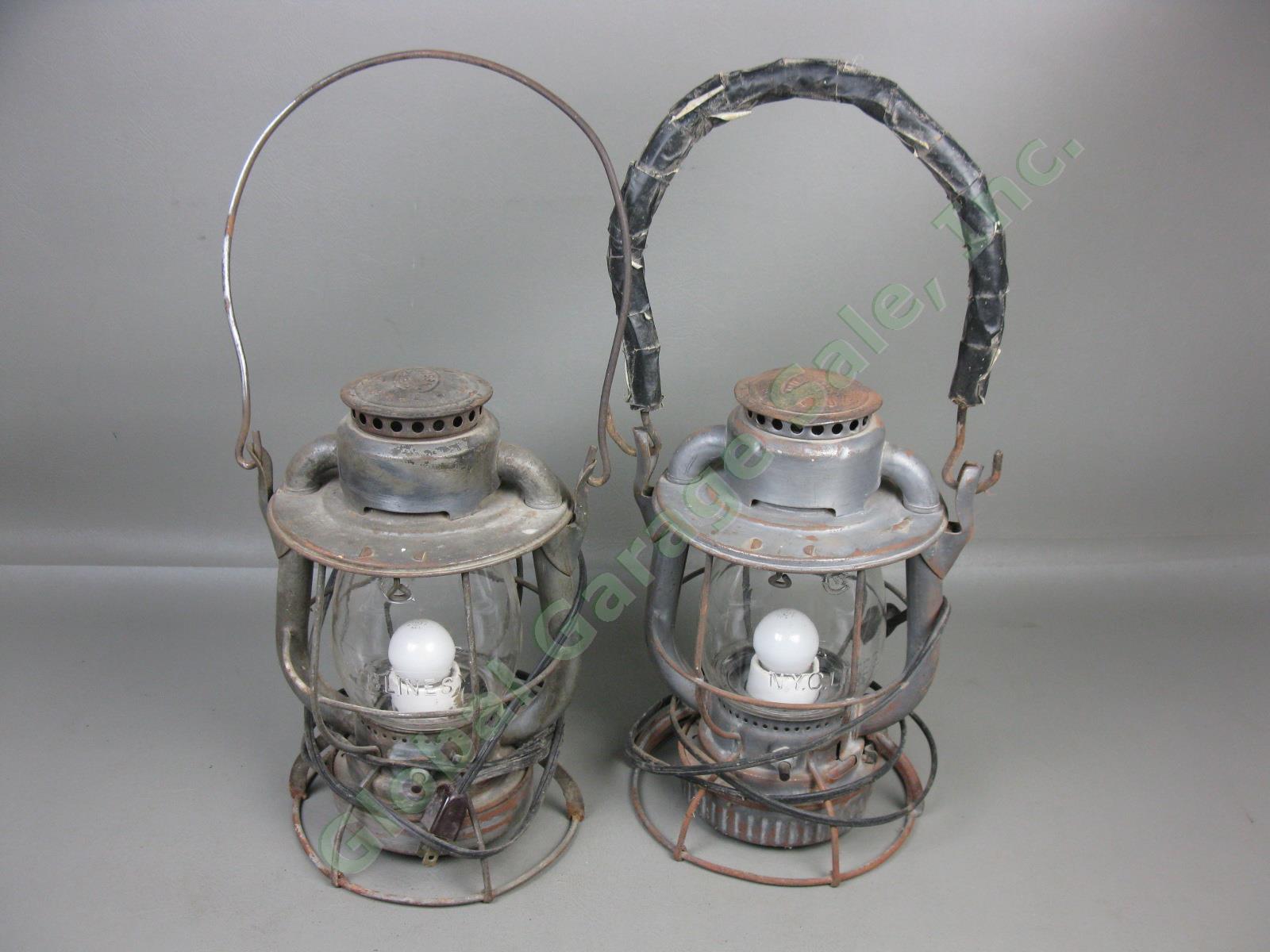 2 Vtg Antique Dietz Vesta Lanterns NYC NY Central Lines Railroad Electric Lot NR 1