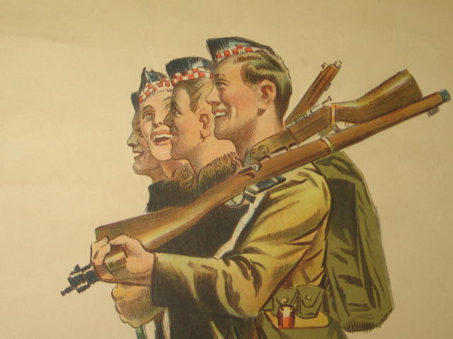 Original WWI War Poster Line Up Boys Enlist To-Day NR 2