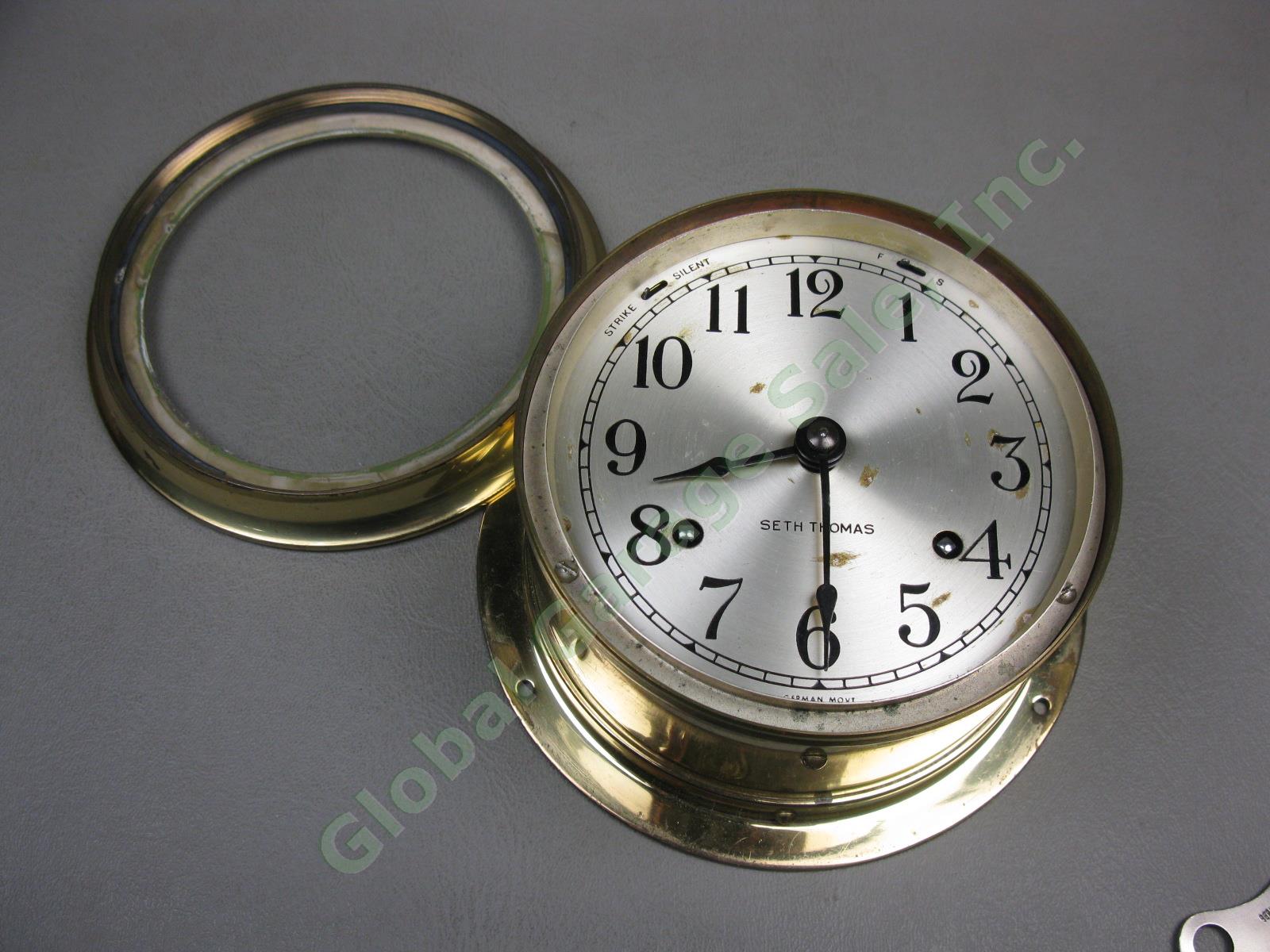 Seth Thomas Corsair E537-000 5-3/8" Brass Maritime Ship Bell Clock W/Cover +Key 1