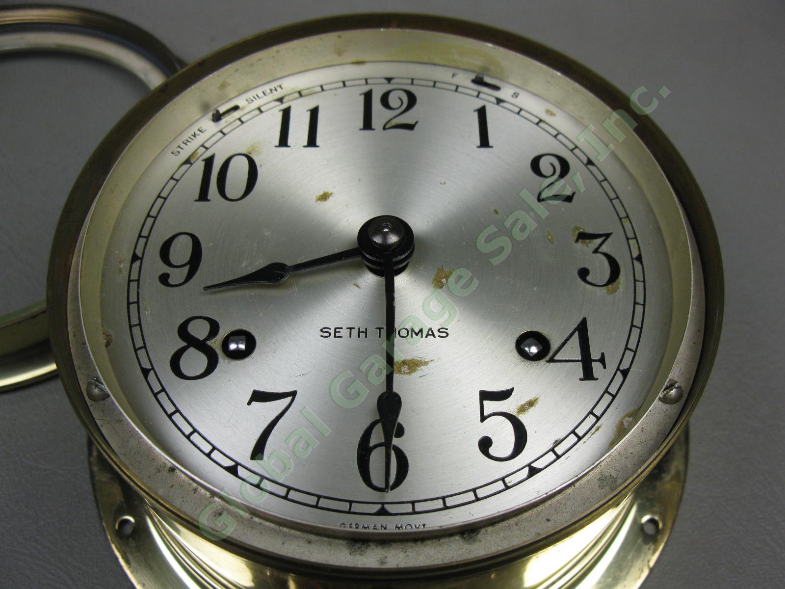 Seth Thomas Corsair E537-000 5-3/8" Brass Maritime Ship Bell Clock W/Cover +Key 2