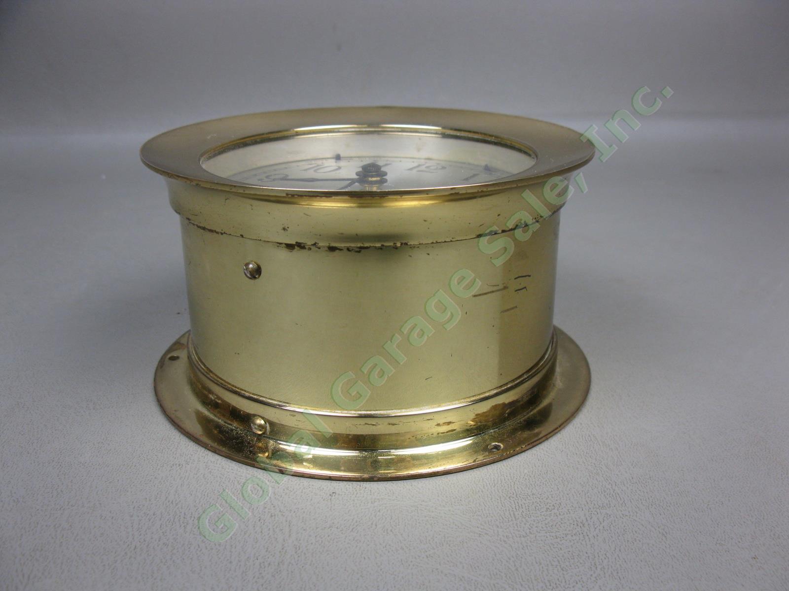 Seth Thomas Corsair E537-000 5-3/8" Brass Maritime Ship Bell Clock W/Cover +Key 3