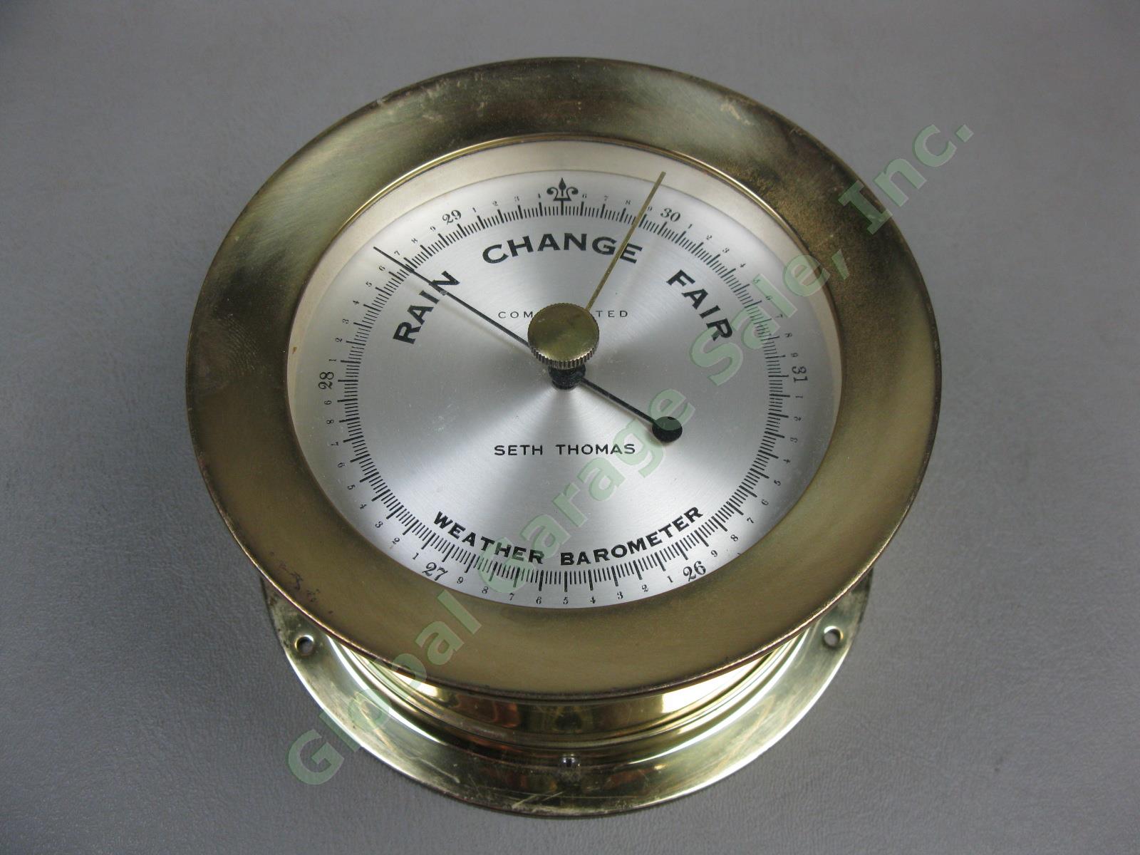 Vtg Seth Thomas Corsair E537-008 5-3/8" Brass Maritime Ship Weather Barometer NR