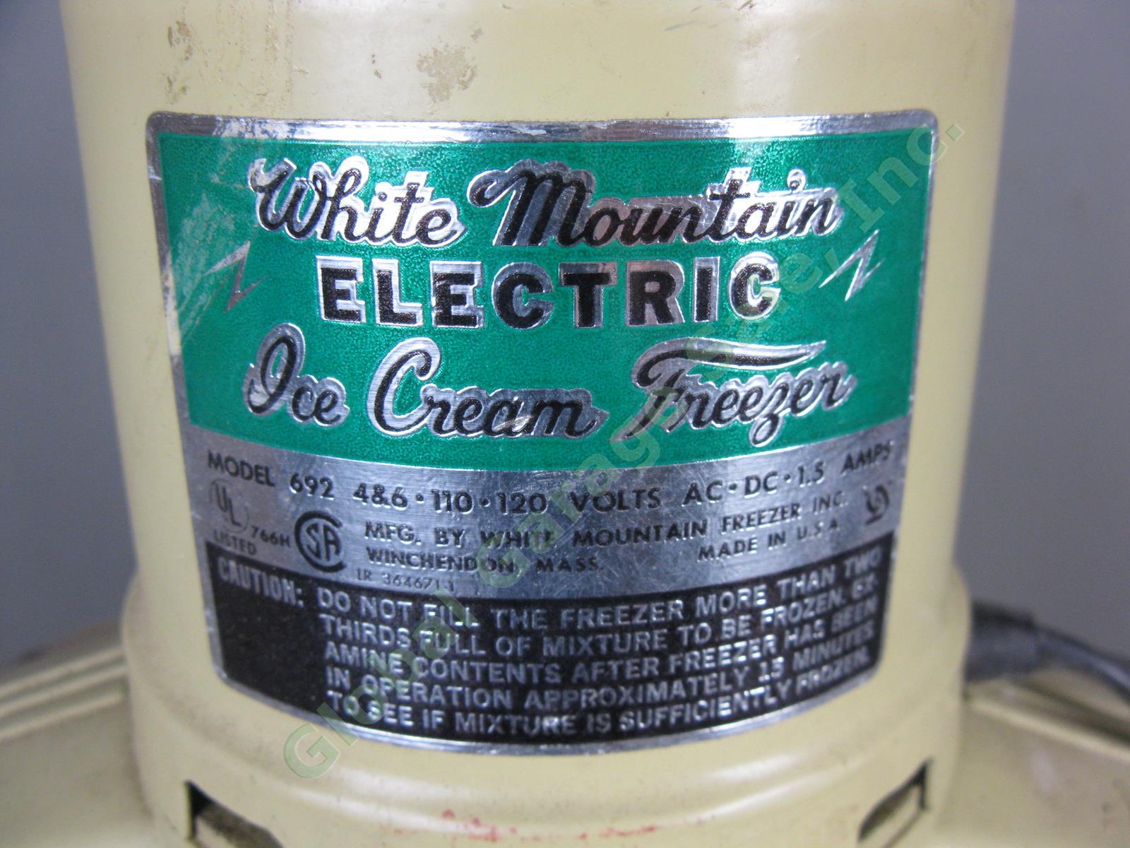 Vtg White Mountain Electric Ice Cream Freezer Maker 692 4 Or 6 QT Quart Tested!! 2
