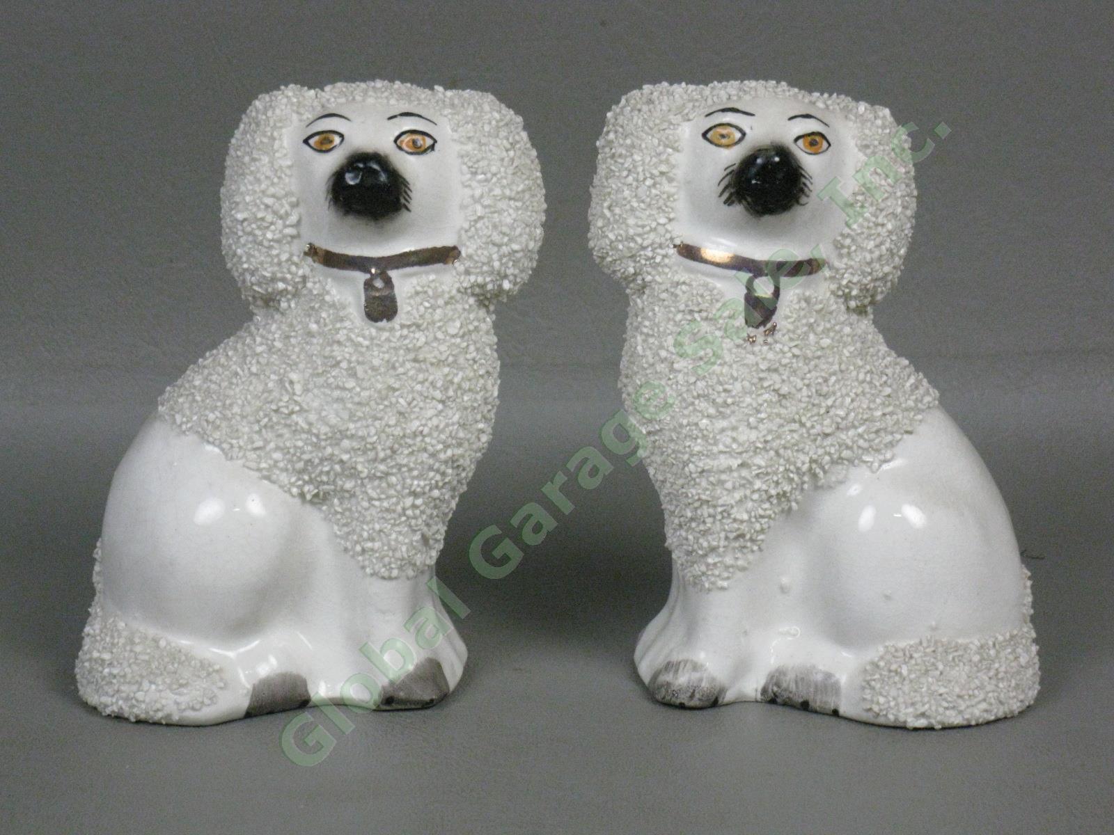 2 Vtg Antique Old Staffordshire Ware Ceramic Dog Poodle Figurines Pair England