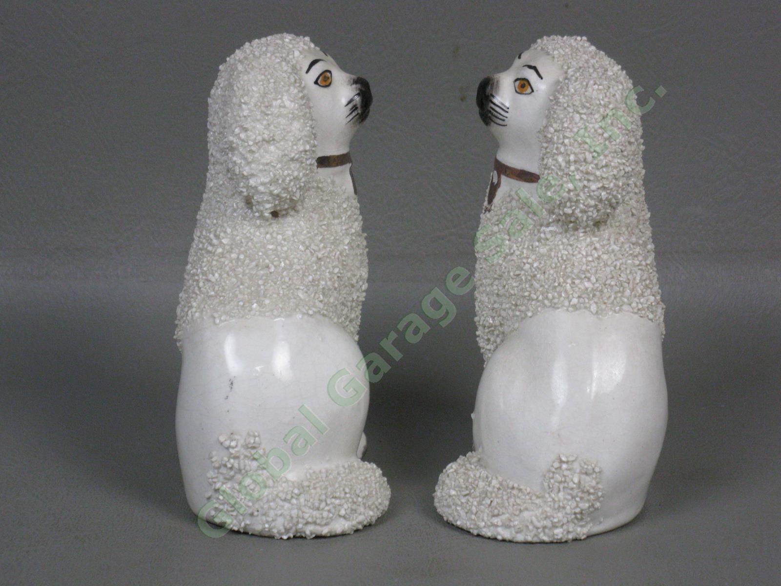 2 Vtg Antique Old Staffordshire Ware Ceramic Dog Poodle Figurines Pair England 3