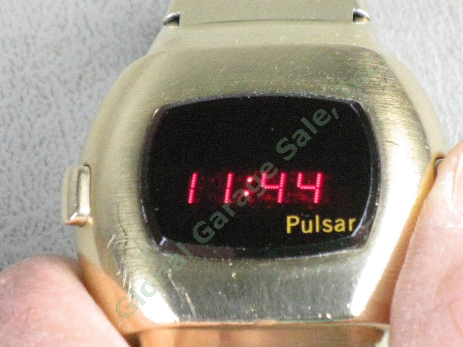 Vtg Pulsar P3 Time Computer 14k Gold Filled Red LCD Digital Watch + Magnet As-Is 2