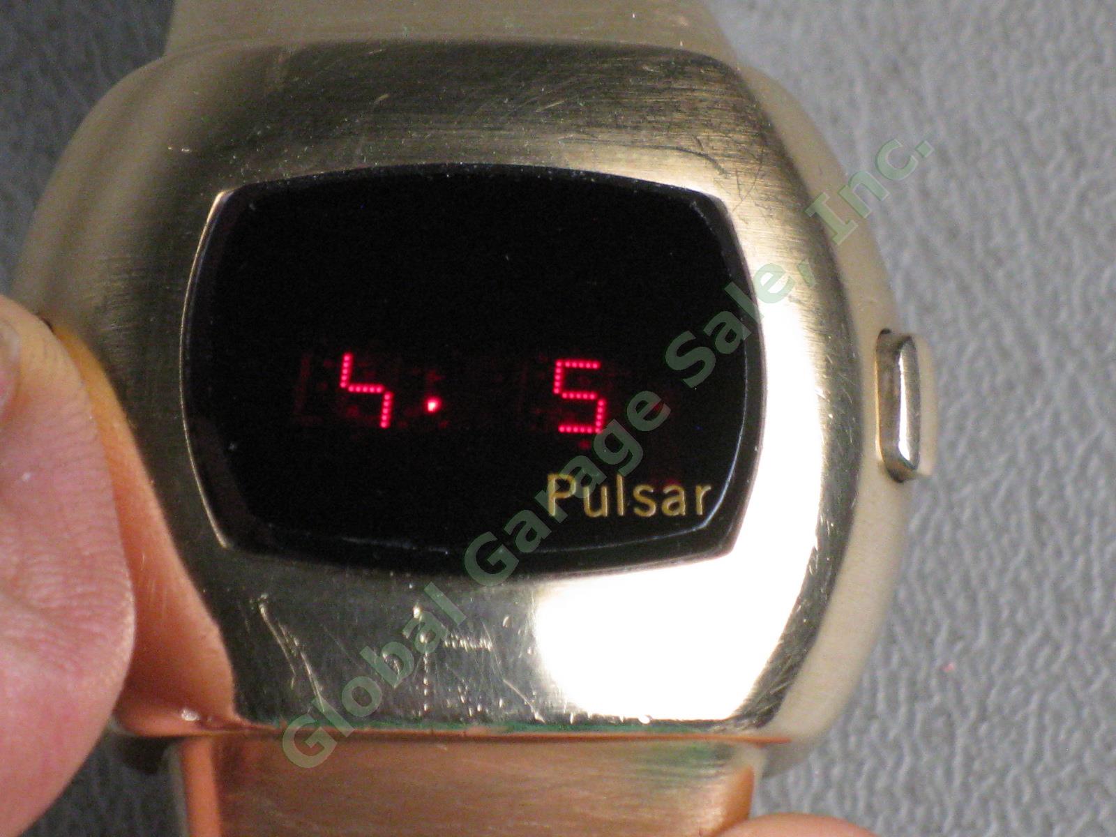 Vtg Pulsar P3 Time Computer 14k Gold Filled Red LCD Digital Watch + Magnet As-Is 3