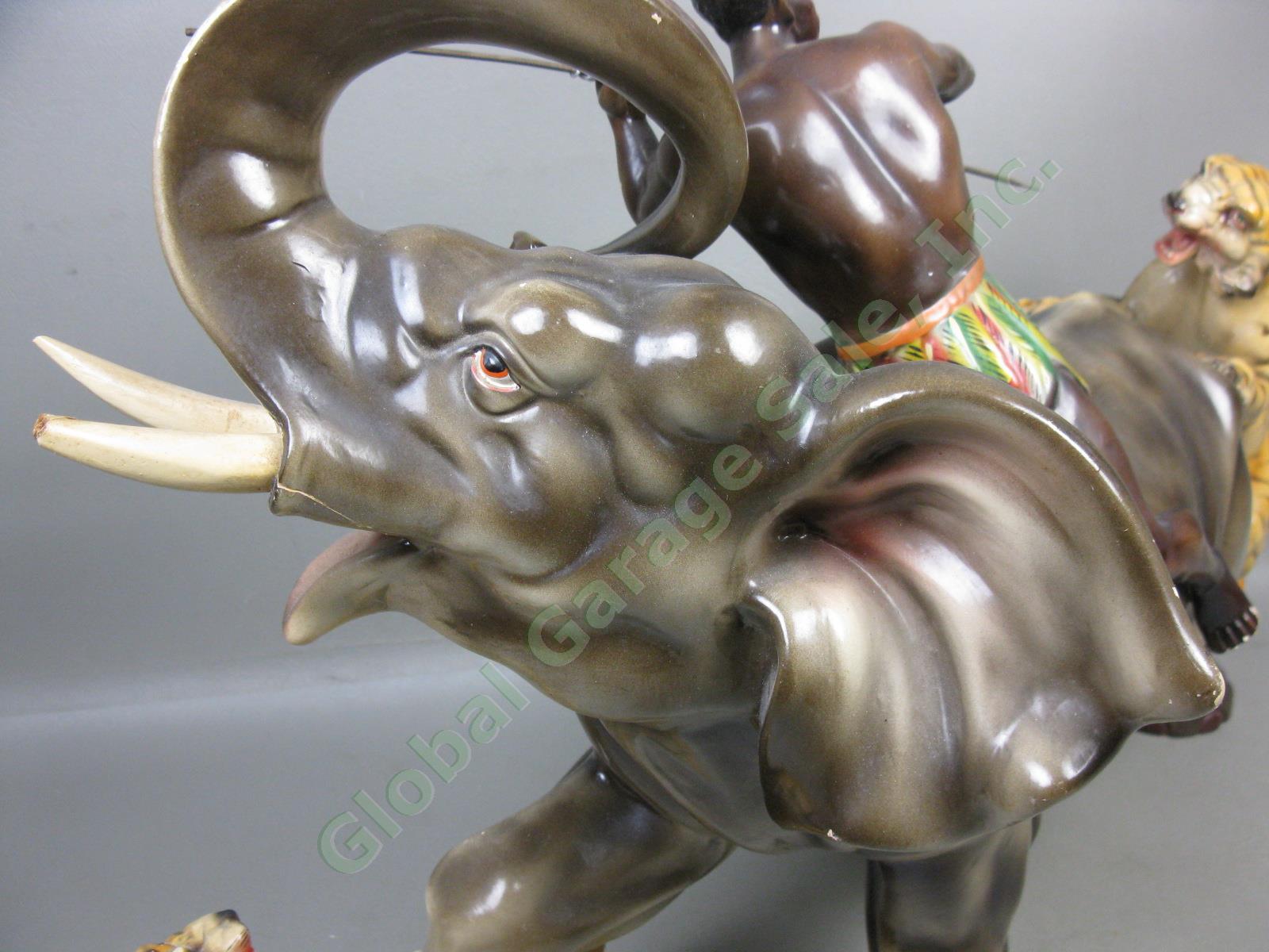 Vtg Elephant Tiger African Warrior Fighting Battle Art Statue Sculpture Portugal 6