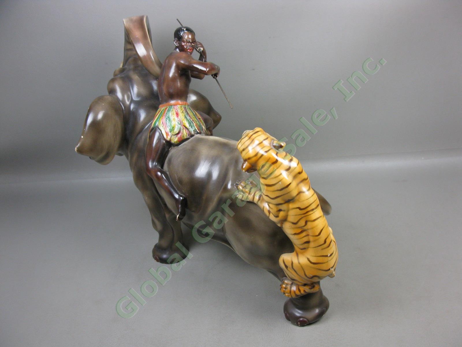 Vtg Elephant Tiger African Warrior Fighting Battle Art Statue Sculpture Portugal 7