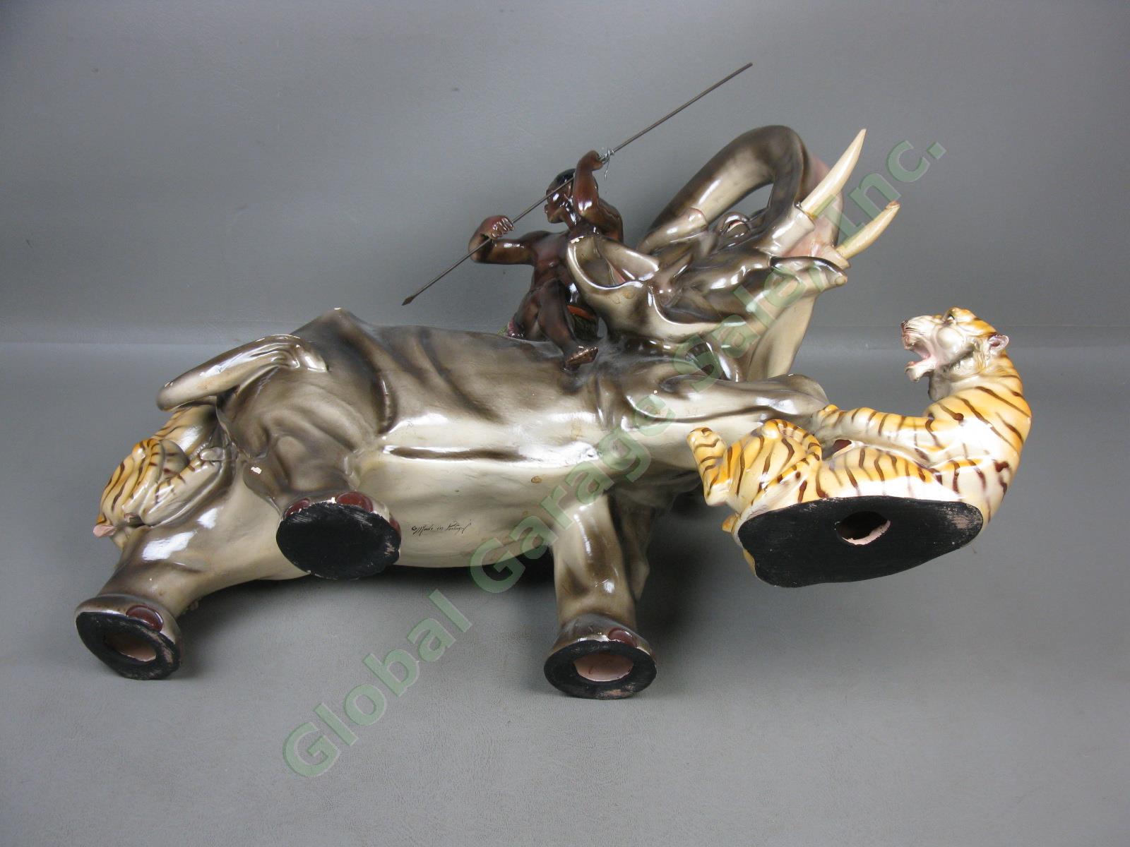 Vtg Elephant Tiger African Warrior Fighting Battle Art Statue Sculpture Portugal 8