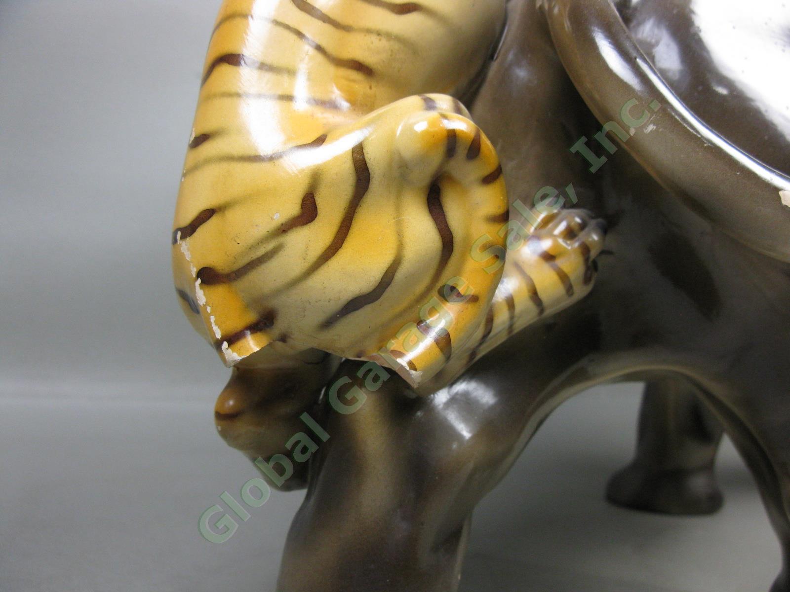 Vtg Elephant Tiger African Warrior Fighting Battle Art Statue Sculpture Portugal 10
