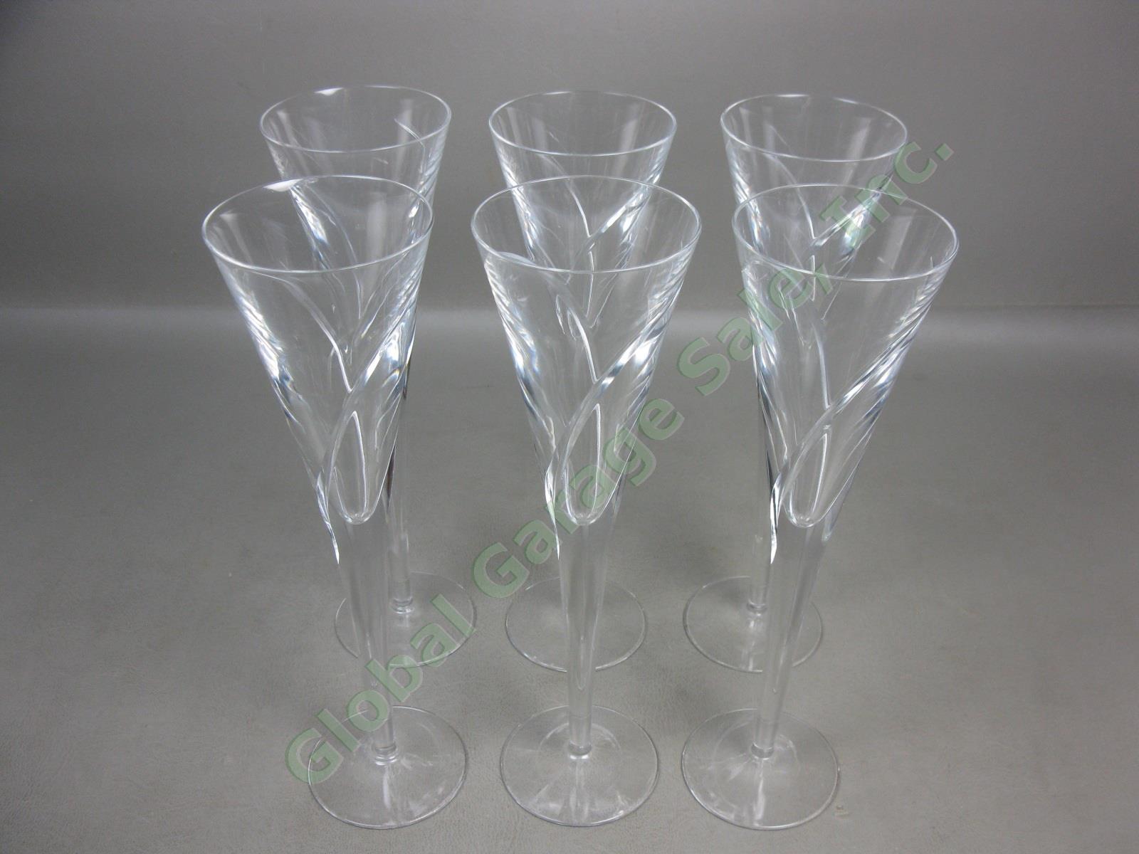 6 Waterford Cut Lead Crystal Siren Champagne Toasting Flute Glasses Set Lot 11"