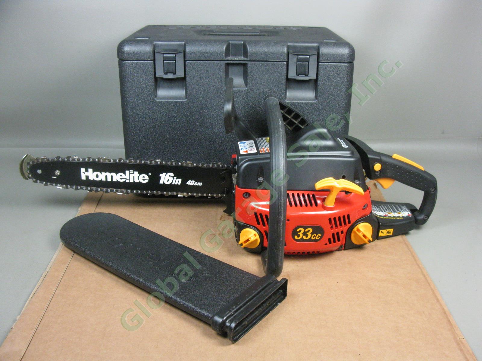 Homelite 3316C 33cc 16" Bar Gas Powered Chainsaw EUC W/ Hard Case +Manual Lot NR