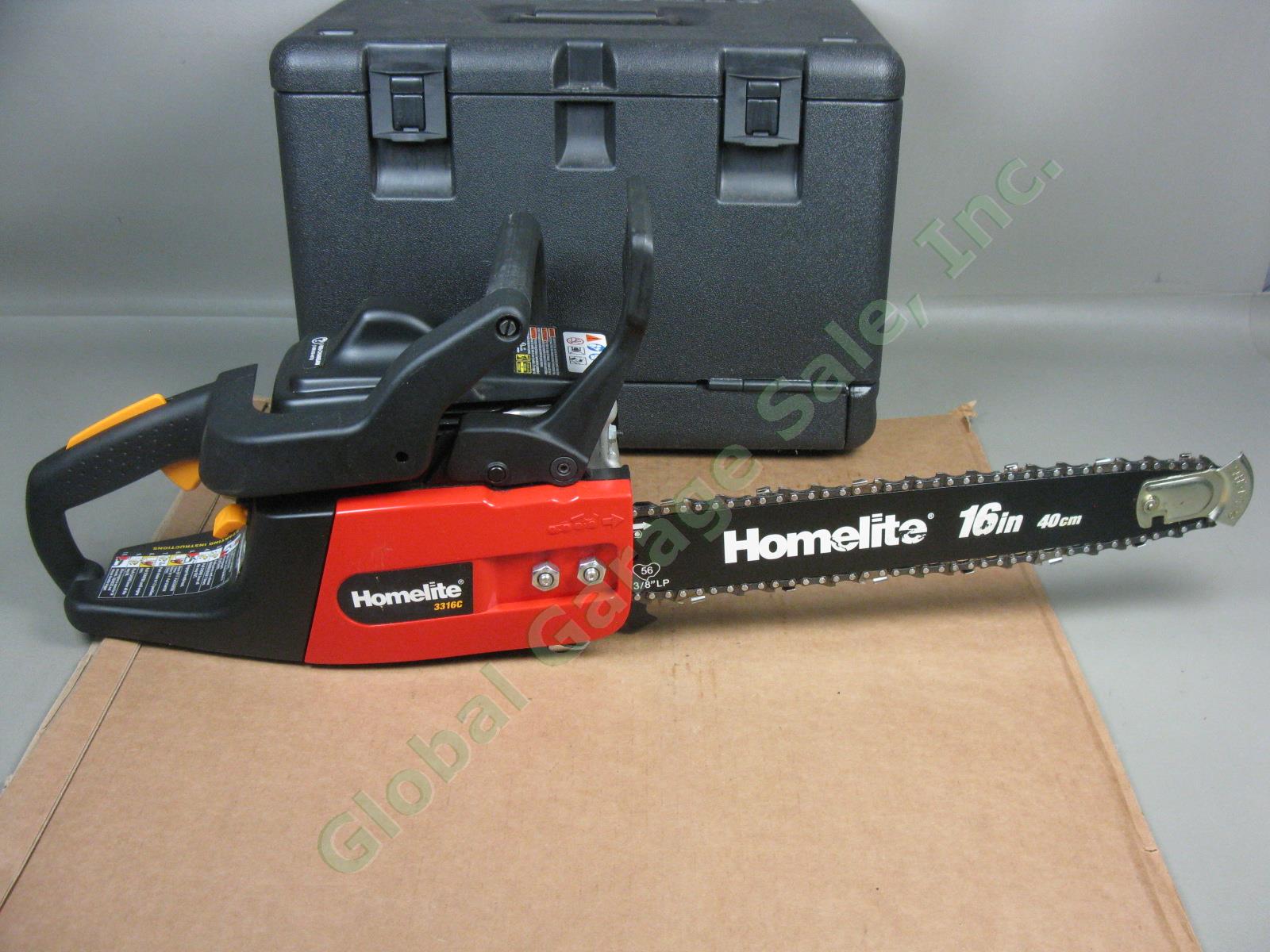 Homelite 3316C 33cc 16" Bar Gas Powered Chainsaw EUC W/ Hard Case +Manual Lot NR 2