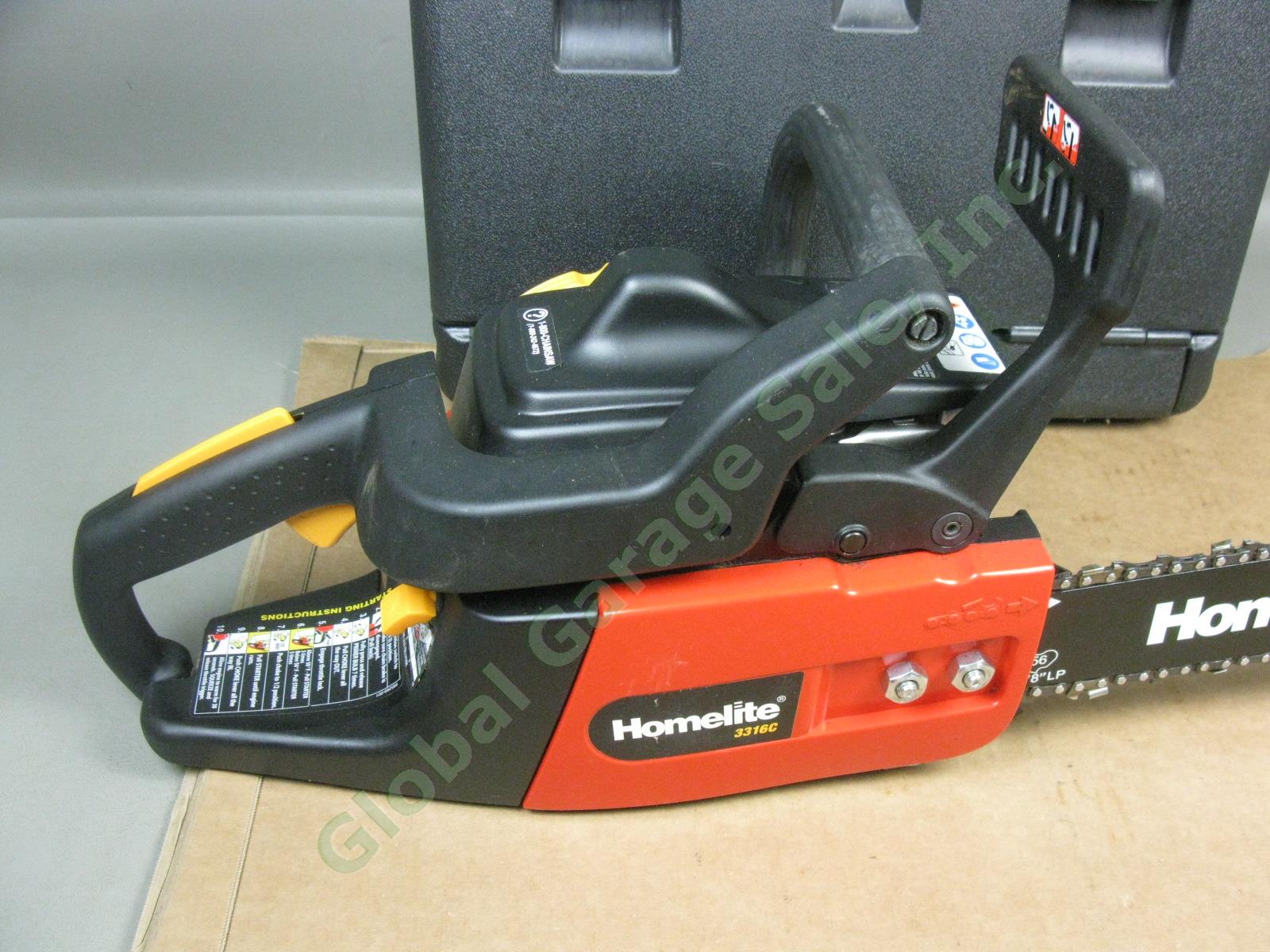Homelite 3316C 33cc 16" Bar Gas Powered Chainsaw EUC W/ Hard Case +Manual Lot NR 3